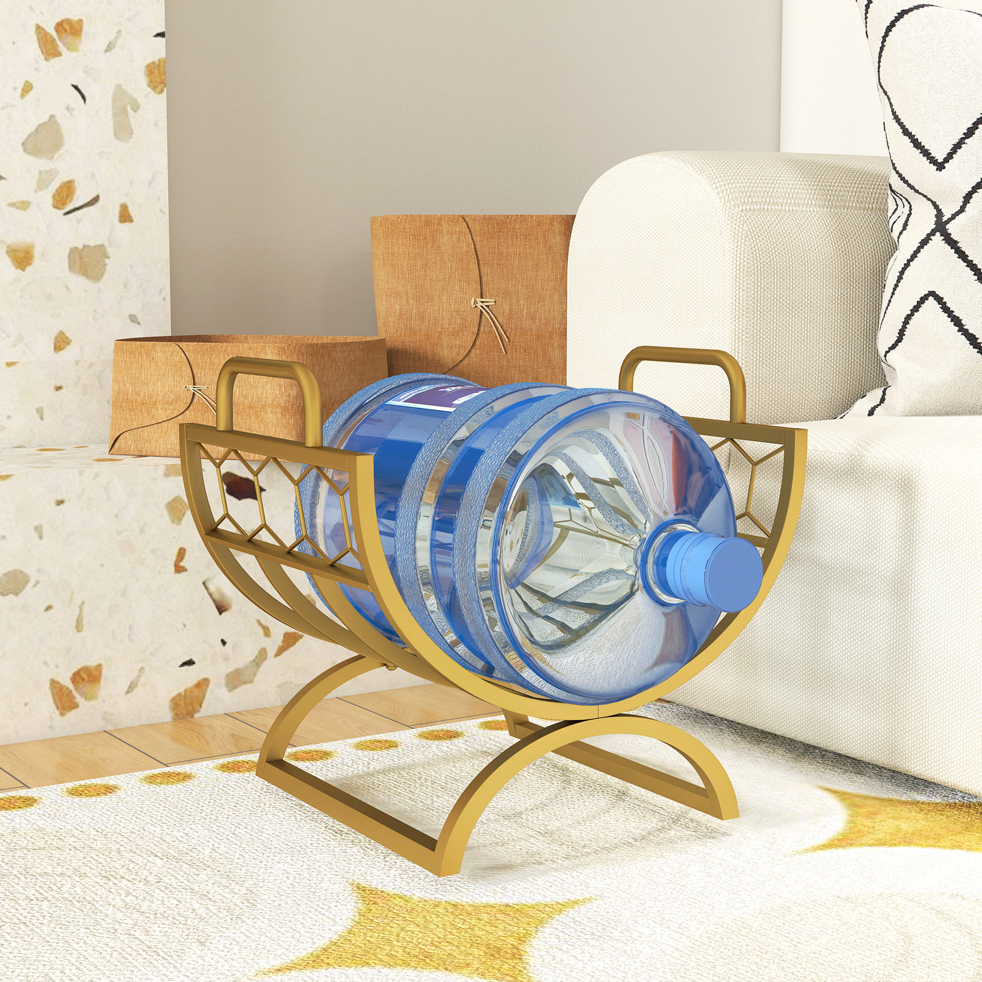 Kaminholzregal für innen 46 x 36 x 41cm Brennholzregal für Kamin Ofen Metall Gold