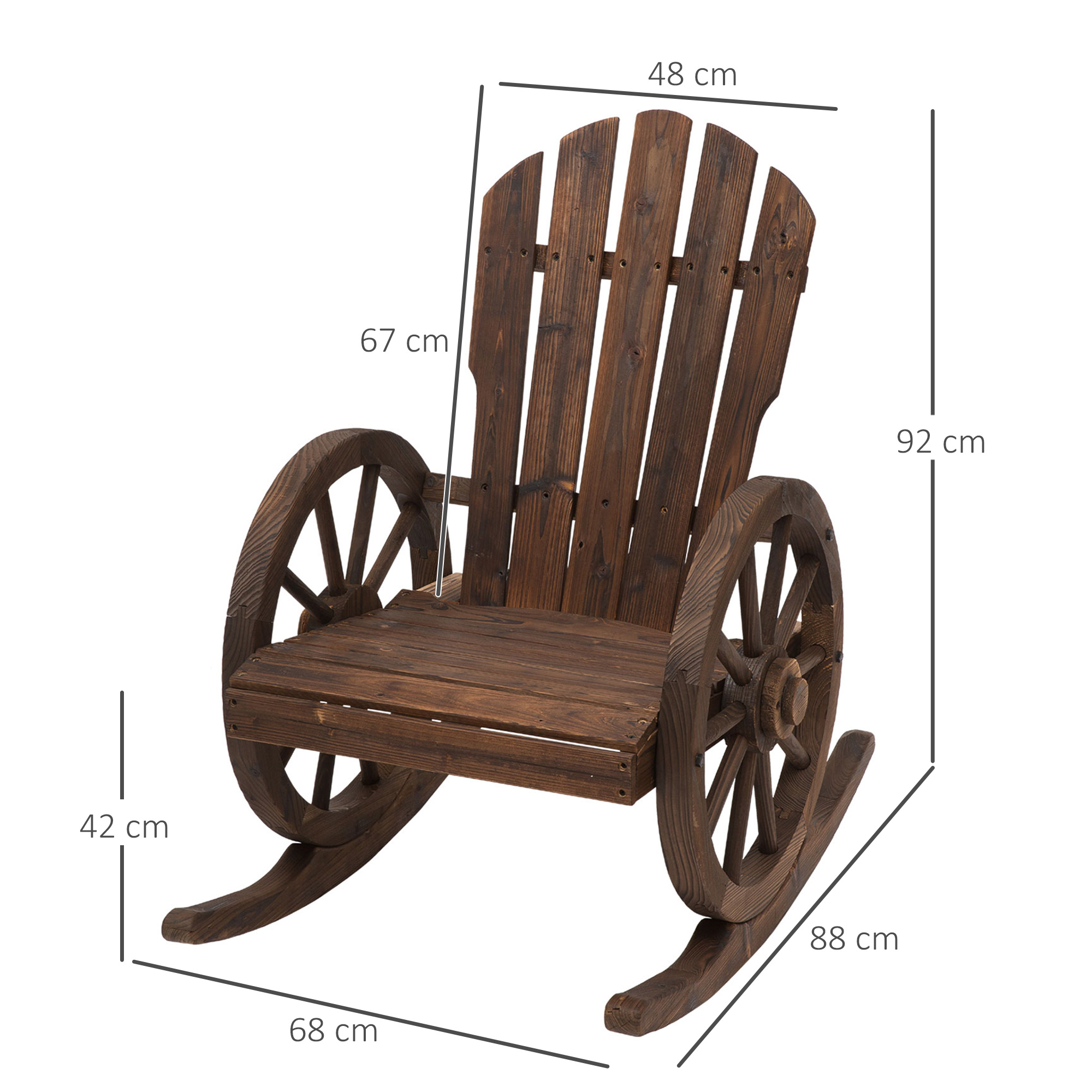Schaukelstuhl Rustikales Design Versiegeltes Massivholz  Wetterbeständig 68 cm x 88 cm x 92 cm