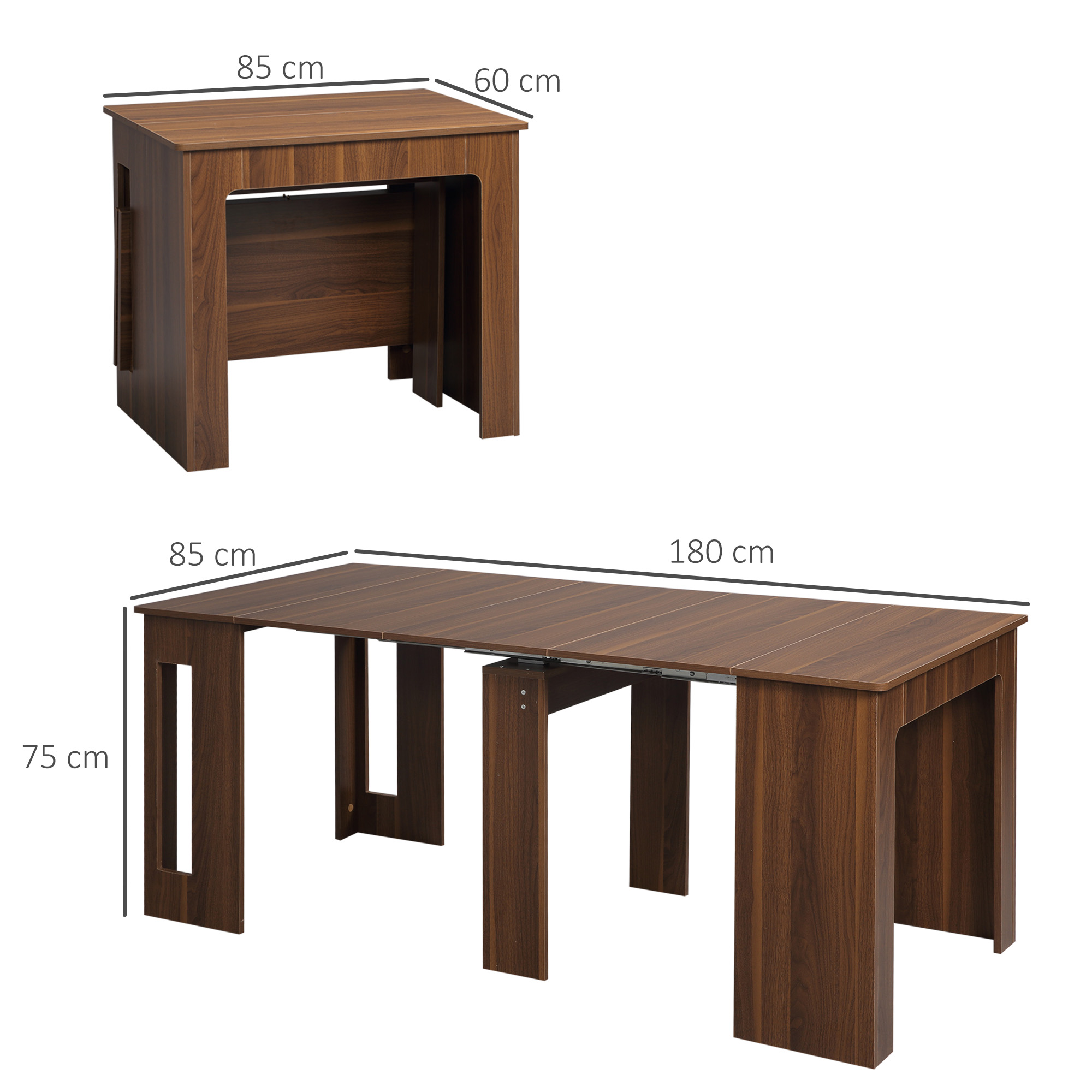 ausklappbarer Esstisch, ausziehbarer Esstisch  Esstisch, mobil, modernes Design, 180cm x 85cm x 75cm, Braun