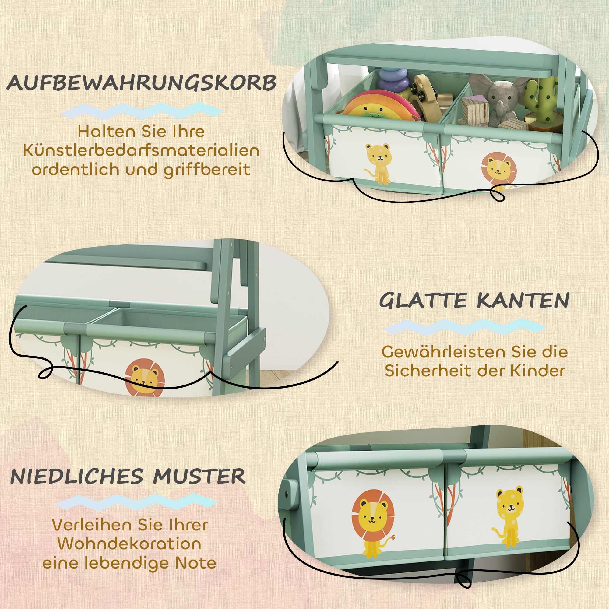 Kinder Staffelei 3 in 1 Kindertafel mit Kreidetafel, Whiteboard, Papierrolle, 2 Aufbewahrungsboxen, für 3-8 Jahre Grün