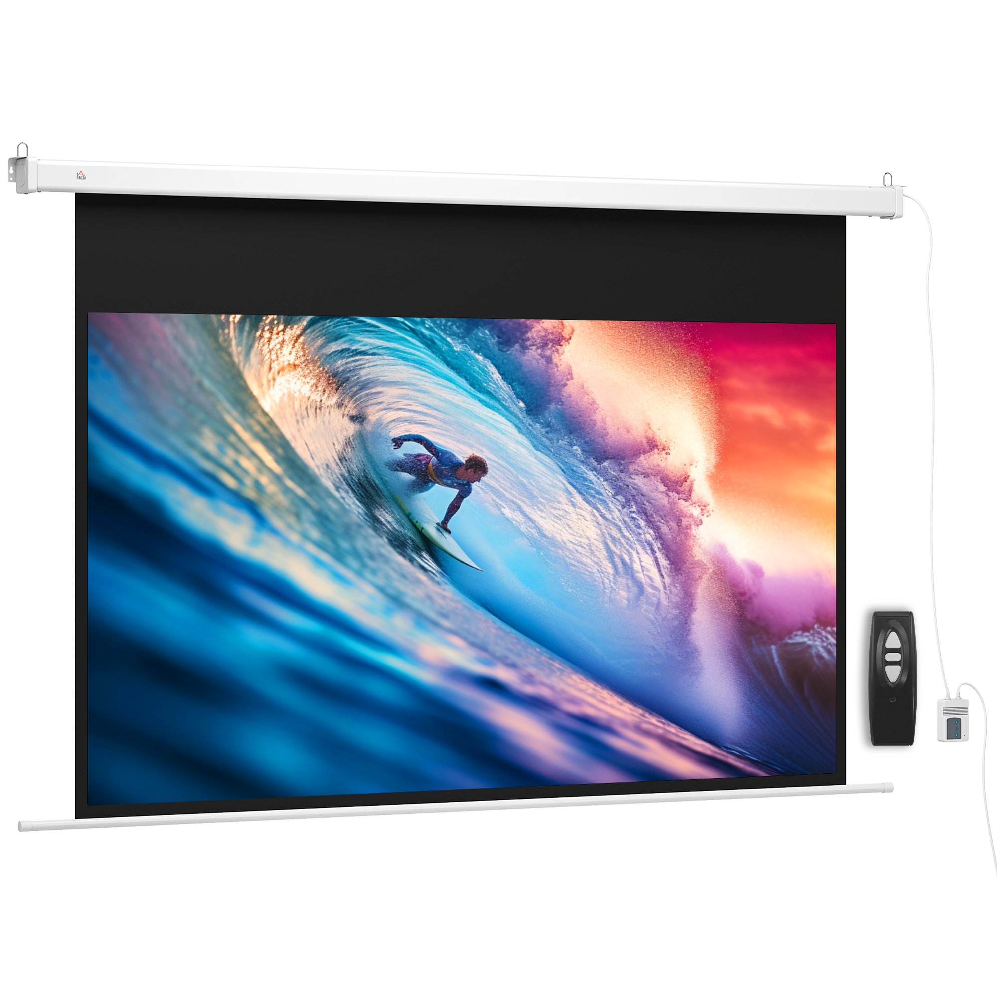 Beamer Leinwand 293 x 193 cm 120 Zoll 16:9 HD 4K Projektionsleinwand Elektrisch mit Fernbedienung, Weiß