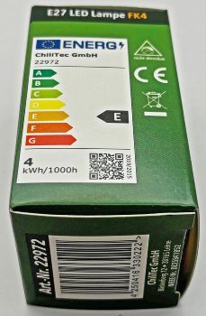 LED Tropfenlampe E27 "Filament T4" / 3000k, 524lm, 230V/4W, warmweiß