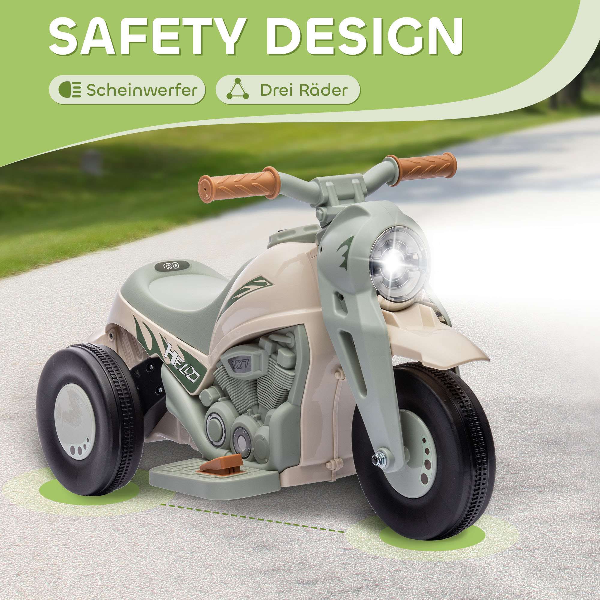 Kinder Elektro-Motorrad, 6V Kindermotorrad mit Musik, Blasen 2,5-3 km/h, für 2-5 Jahre Kinder