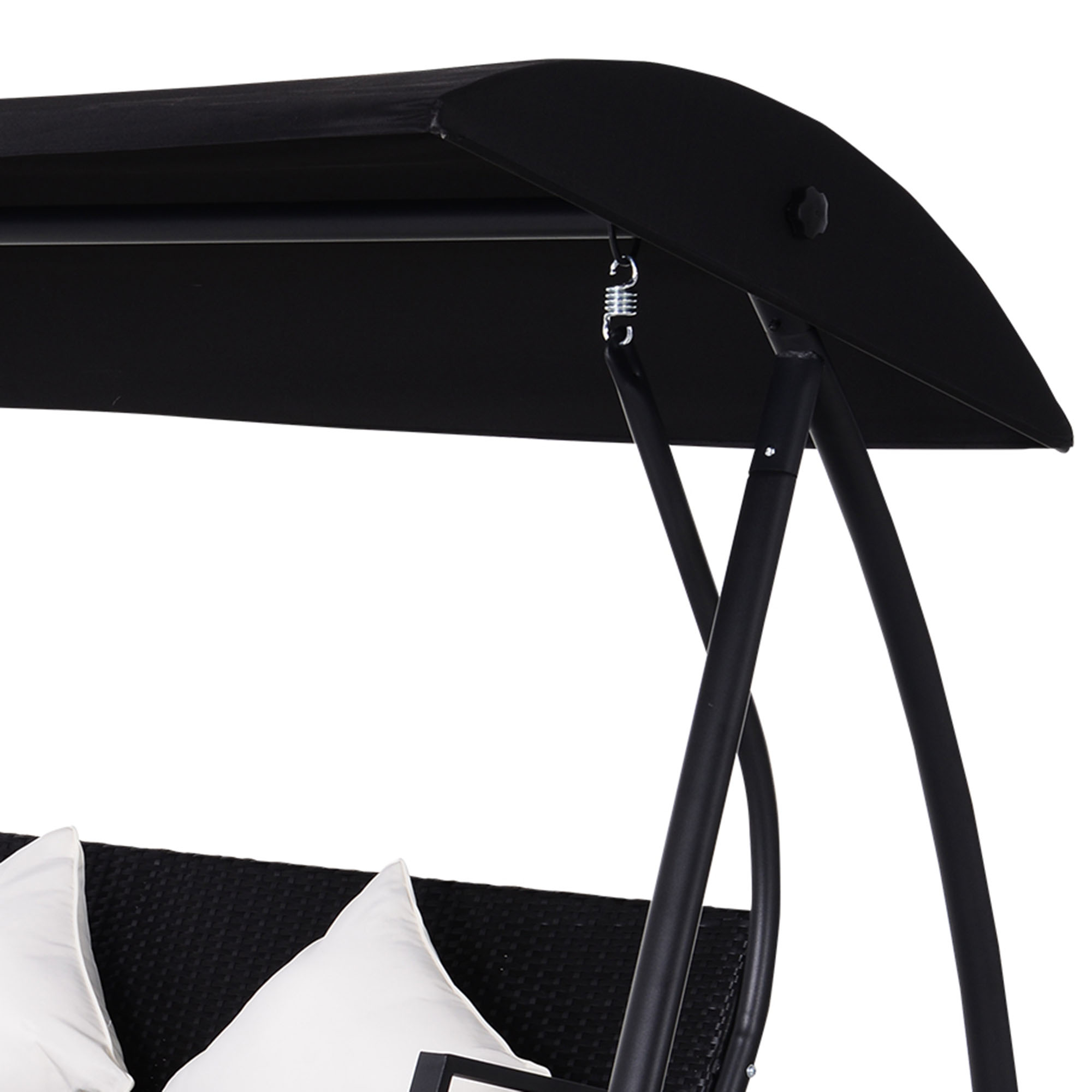 3-Sitzer Hollywoodschaukel Schaukel Polyrattan Metall mit Kissen belastbar bis 360kg Neu (Schwarz)