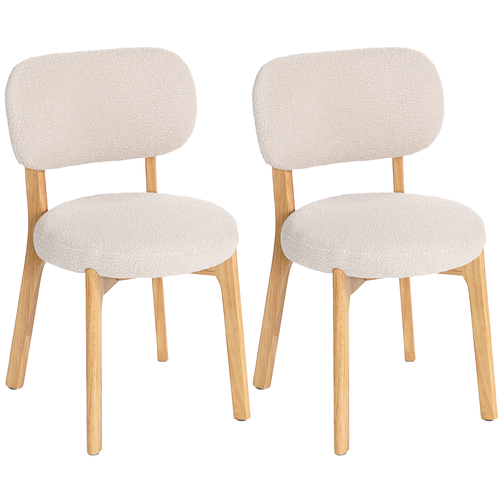 Esszimmerstühle 2er-Set, Küchenstuhl mit breitem Sitz, geschwungener Rückenlehne, für Wohnzimmer, Esszimmer, Creme