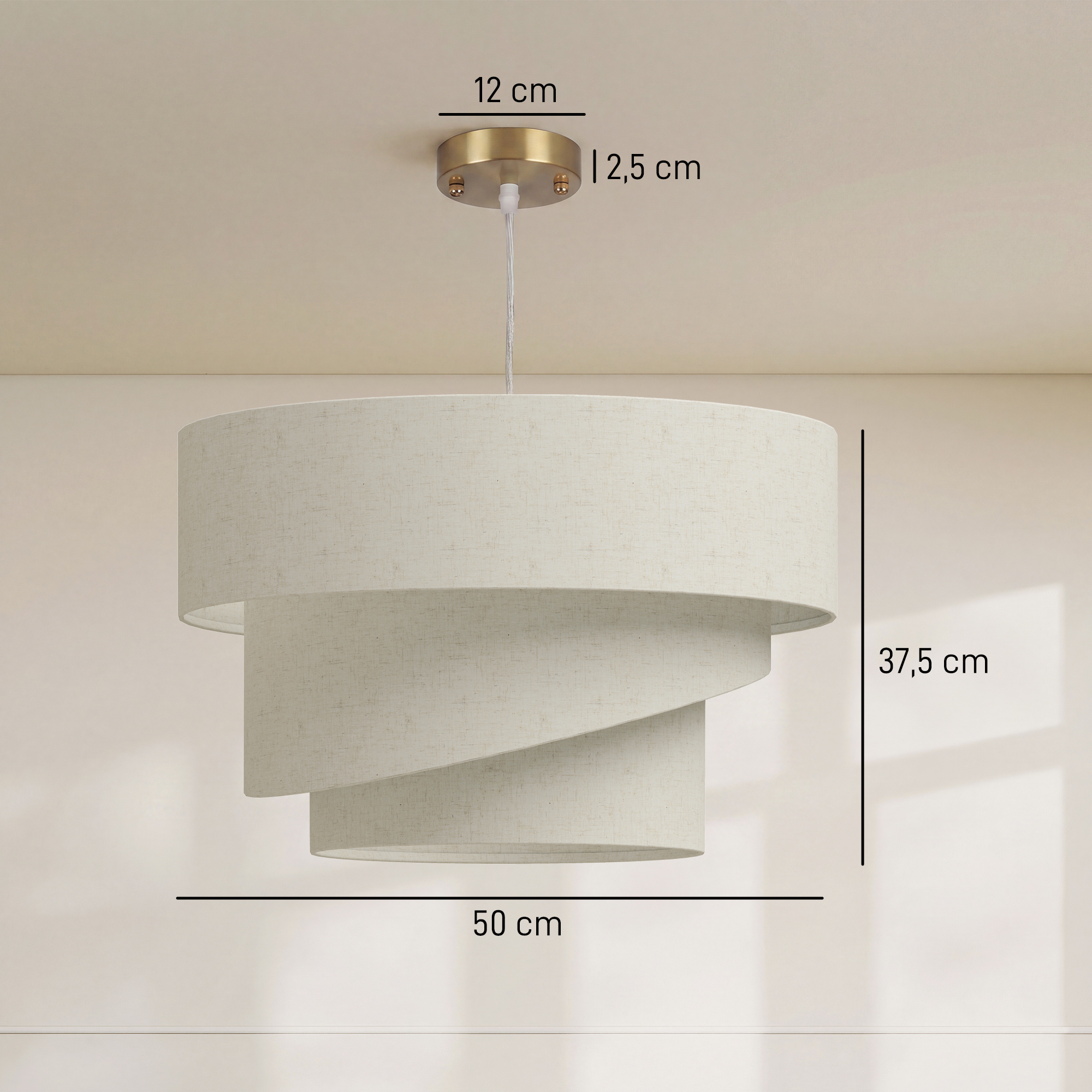 Pendelleuchte mit 3 Leinenschirmen, moderne Deckenlampe höhenverstellbar, Beige, Leuchtmittel nicht enthalten
