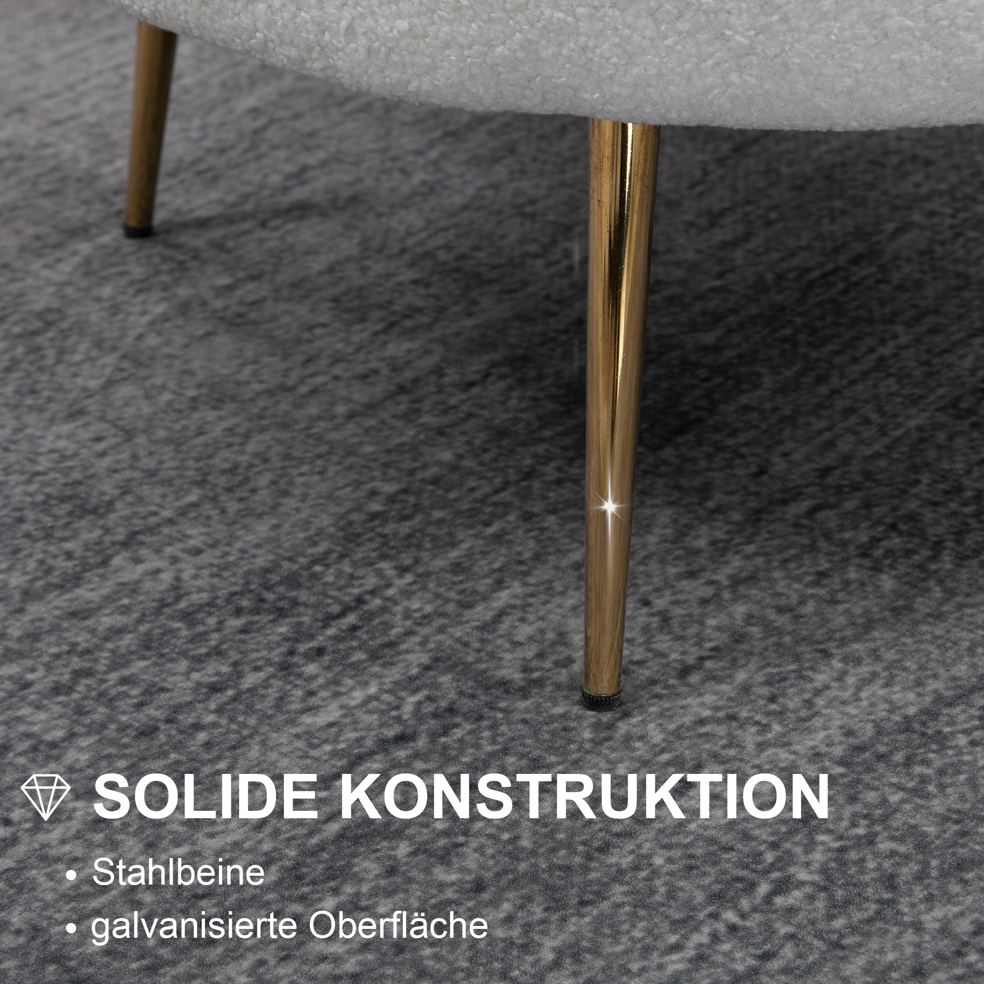 Polstersessel in Muschelform, Relaxsessel, Entspannungssessel, Metallbeine in Goldoptik, 79L x 77B x 77H cm, Weiß