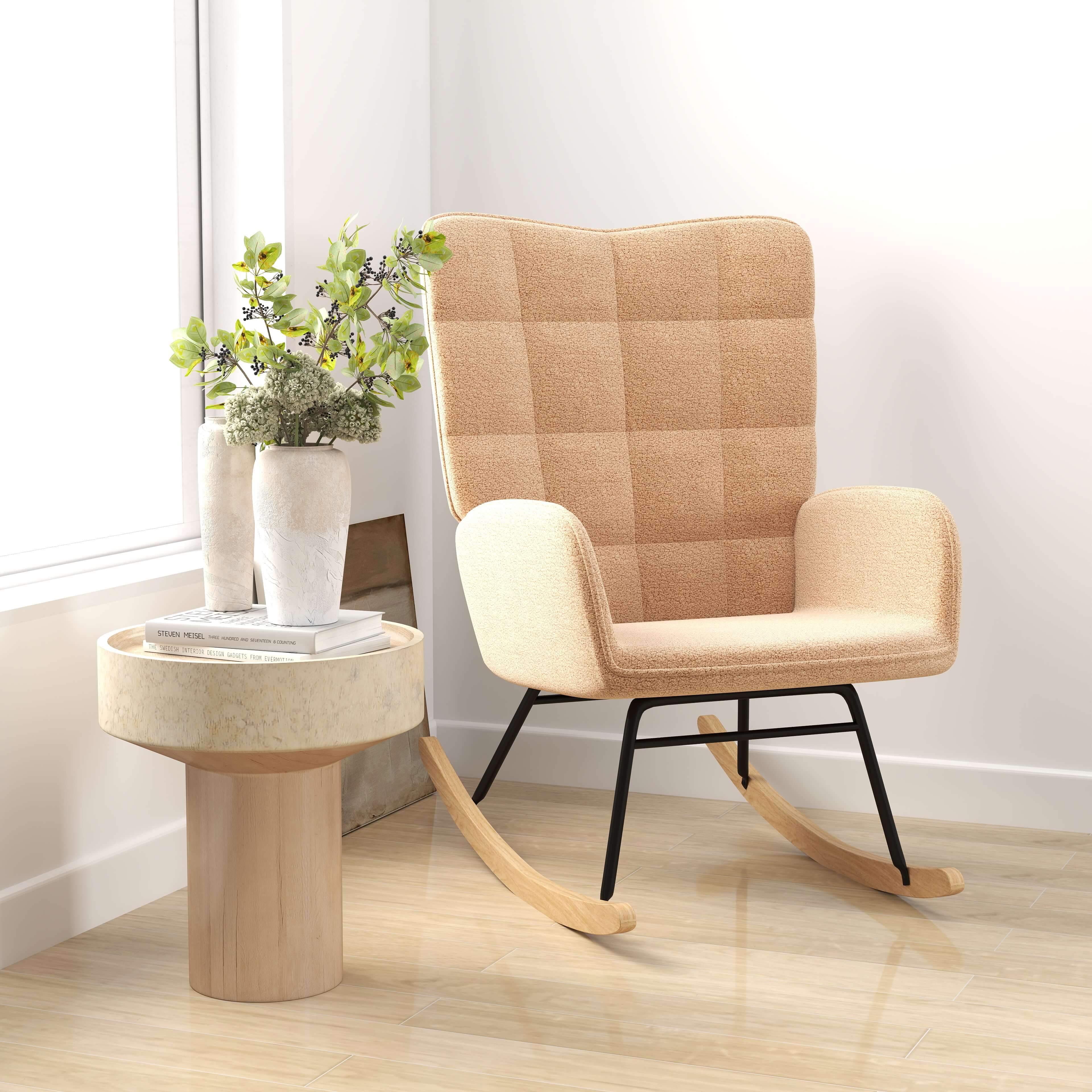 Schaukelstuhl im Retro-Design, Massivholz, Sessel, Relaxsessel, 98 cm x 71 cm x 101 cm, Braun