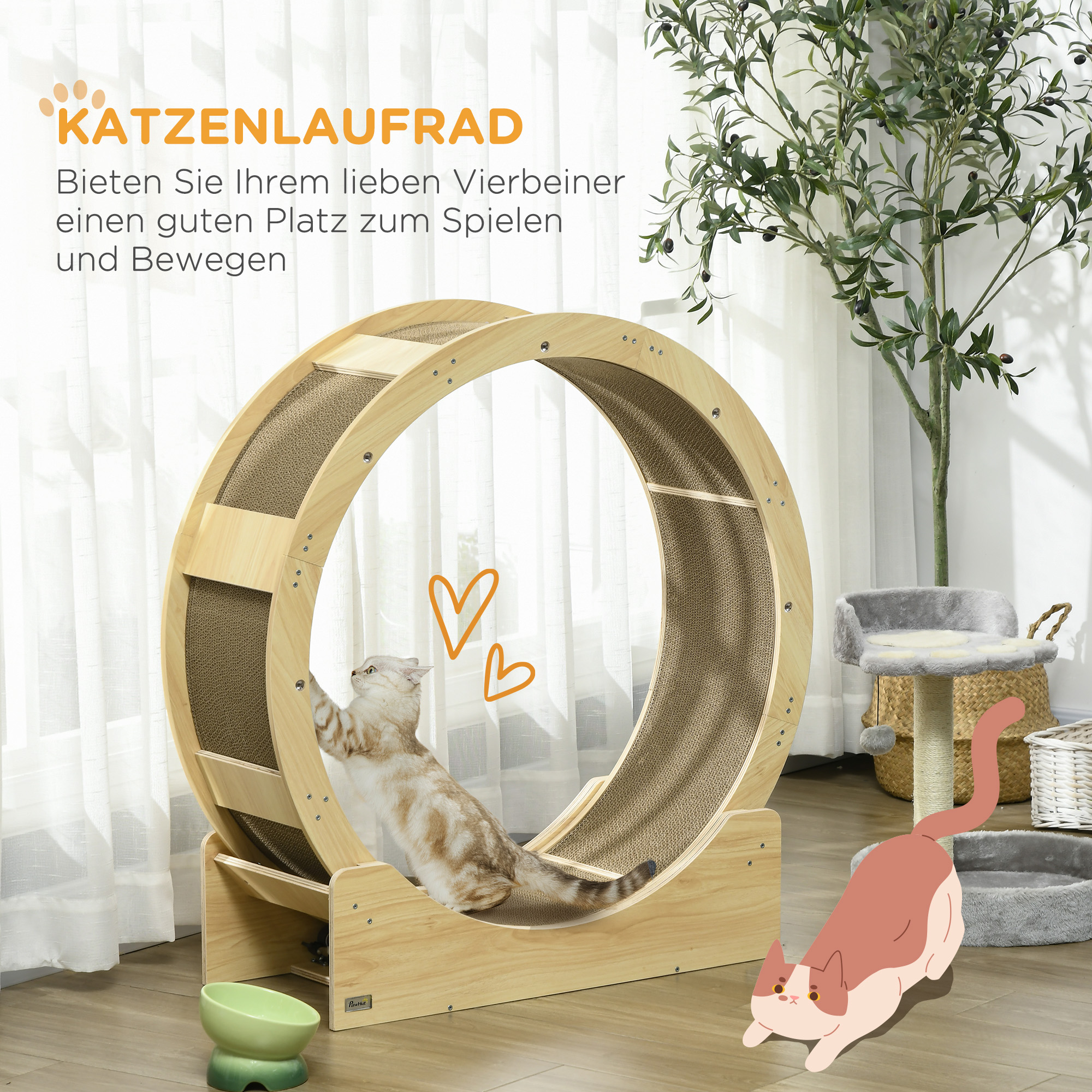 Katzenlaufrad 91 cm Katzenrad 91 cm mit Bremse, Kratzbrett, Eiche