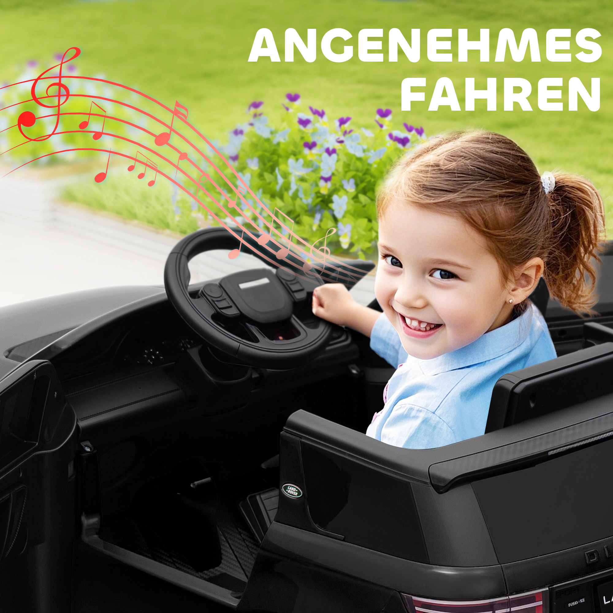 Kinder-Elektroauto, 12V Kinderfahrzeug mit Fernbedienung, LED-Lichtern, Musik und Hupe, 3-6 Jahre, Schwarz