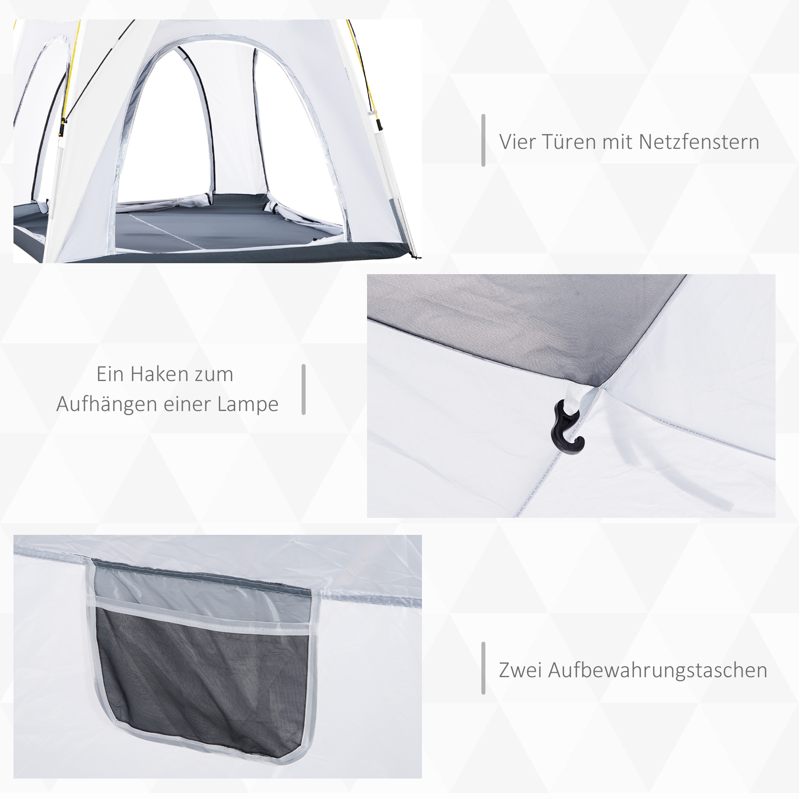 Pop Up Kuppelzelt für 4 Personen leicht, stabil wasserdicht UV 50+ mit Haken Tür Fenster, Bodenplane