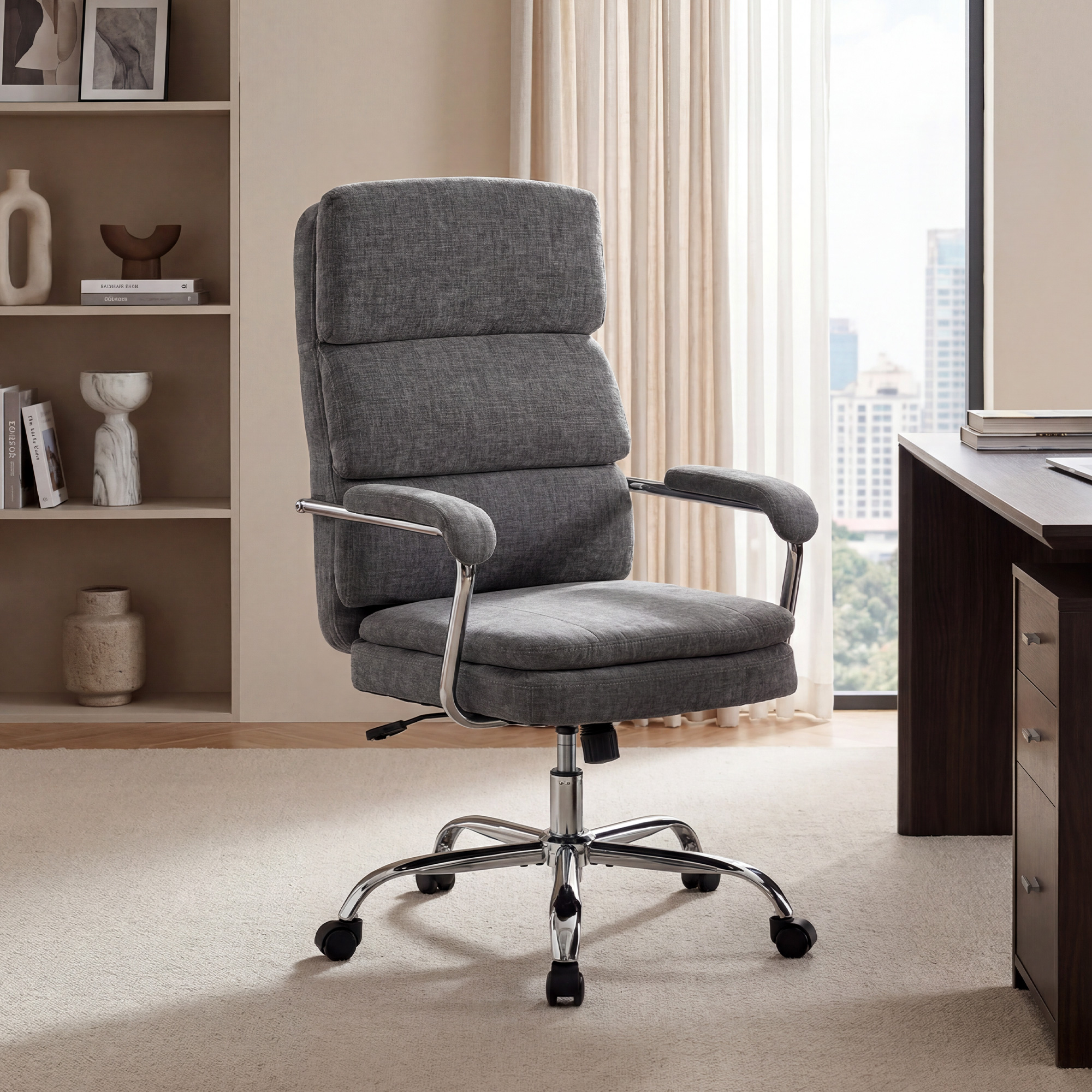 Home Office Bürostuhl, höhenverstellbarer 360° drehbarer Schreibtischstuhl für das Homeoffice, Grau