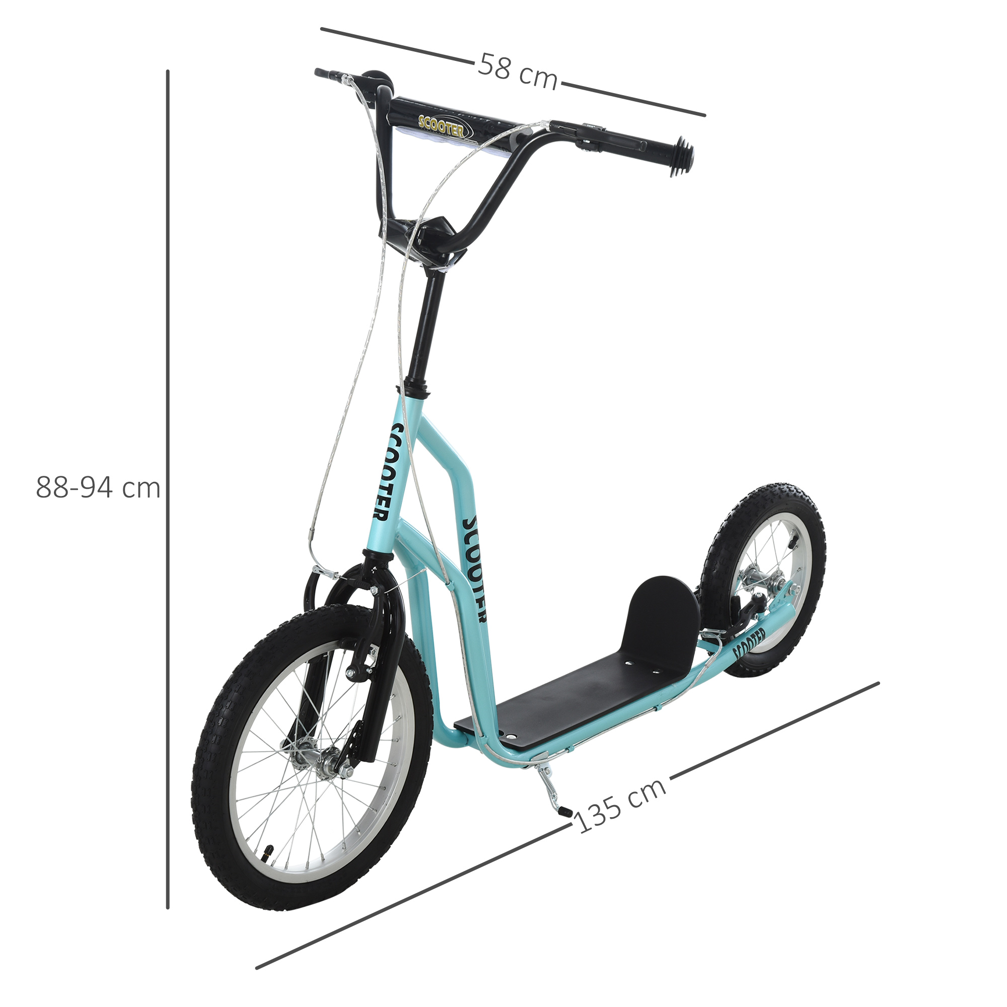 Kinderroller ab 5 jahre Scooter Tretroller Cityroller Kinder Roller Kickboard mit Luftreifen16/12 Zoll Blau 135 x 58 x 88-94 cm