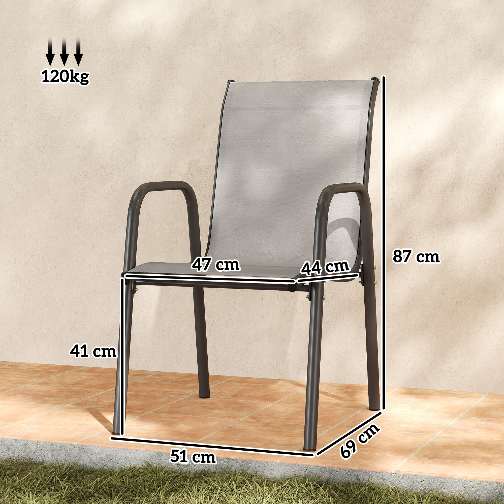 Gartenstühle 4er Set Stapelbare Terrassenstühle mit Atmungsaktive Rücken, Armlehnen 120 kg Belast