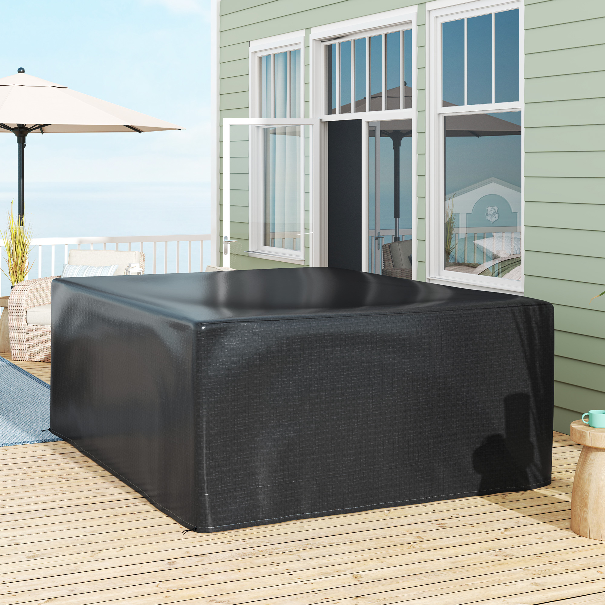 Schutzhülle für Gartenmöbel Winterfest Wasserdicht Abdeckung Anti-UV Abdeckplane 235 x 190 x 90cm Schwarz