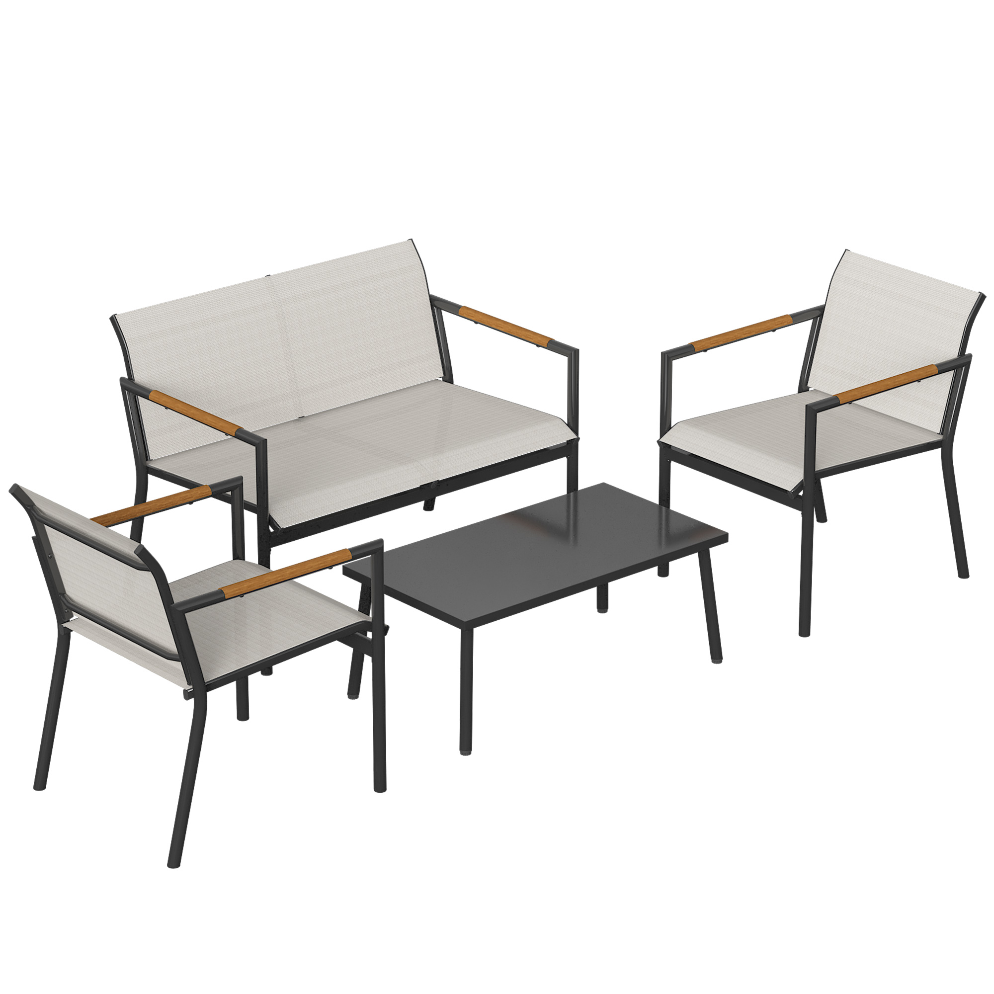 Gartenmöbel Set Sitzgruppe für 4 Personen Atmungsaktiv Gartenlounge mit 2er Sofa 2 Sessel Metall-Tisch Fußpads