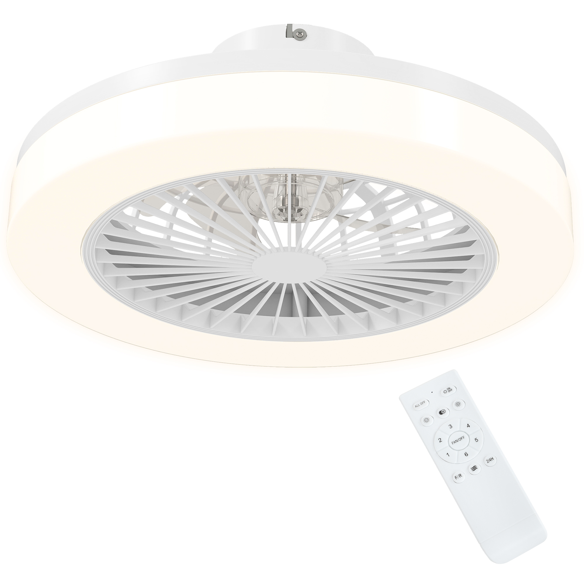 Deckenventilator mit LED-Lampe, 6 Geschwindigkeiten, Fernbedienung, Weiß