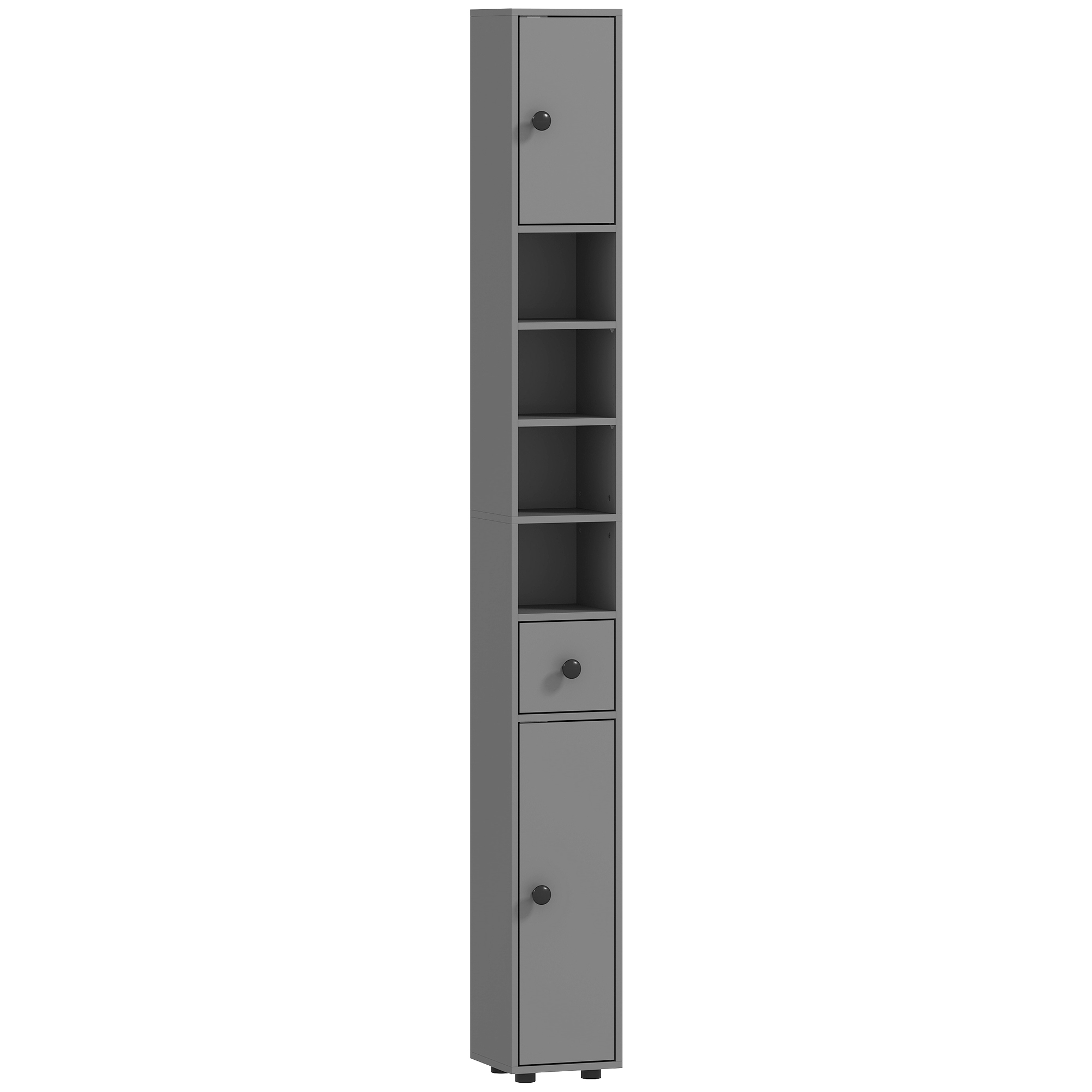 Badezimmerschrank, 4 Regale, Schublade, Spanplatte, schlankes Design, Grau