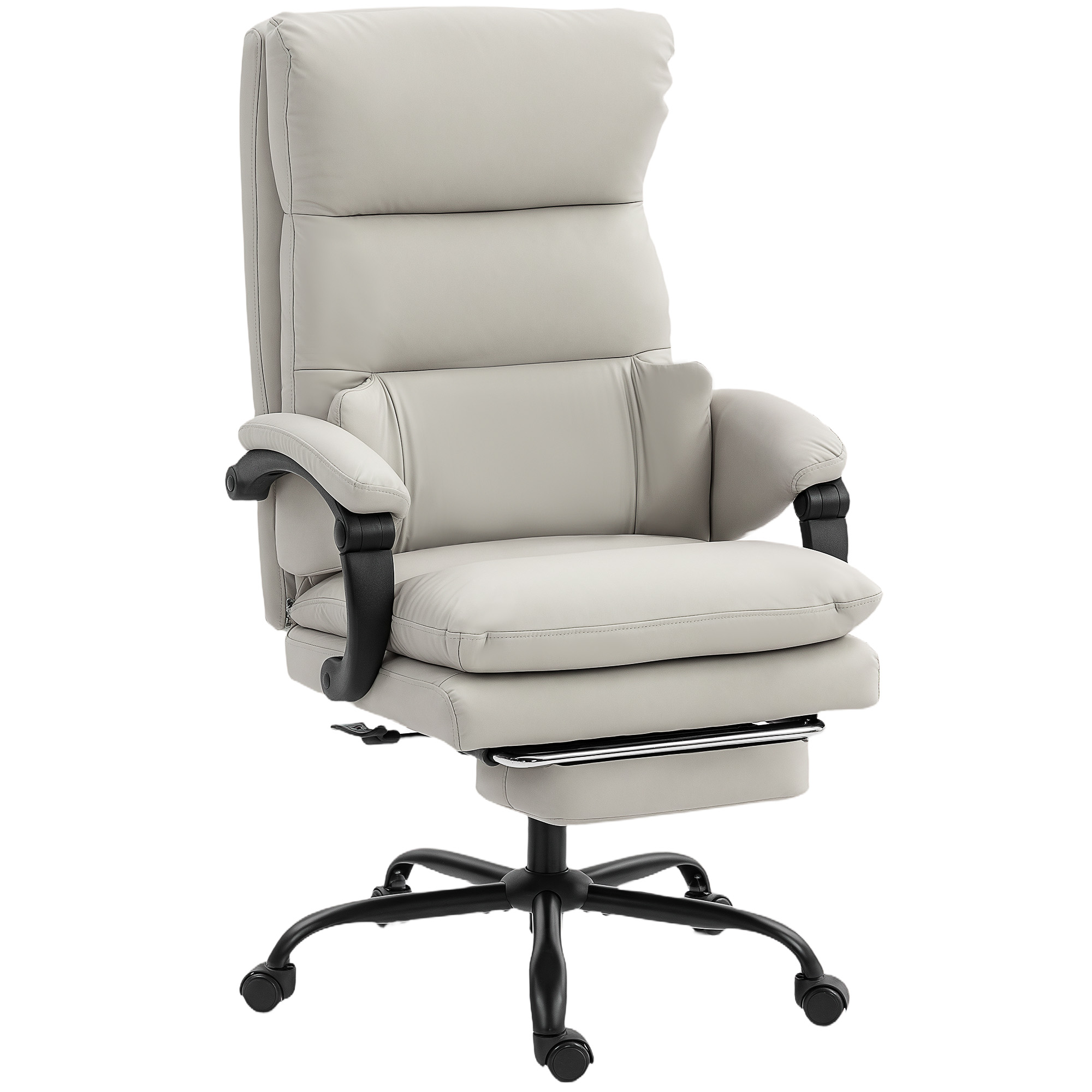 Bürostuhl höhenverstellbarer Schreibtischstuhl mit Lendenwirbelstütze, Armlehne, Fußstütze, aus Kunstleder, Hellgrau