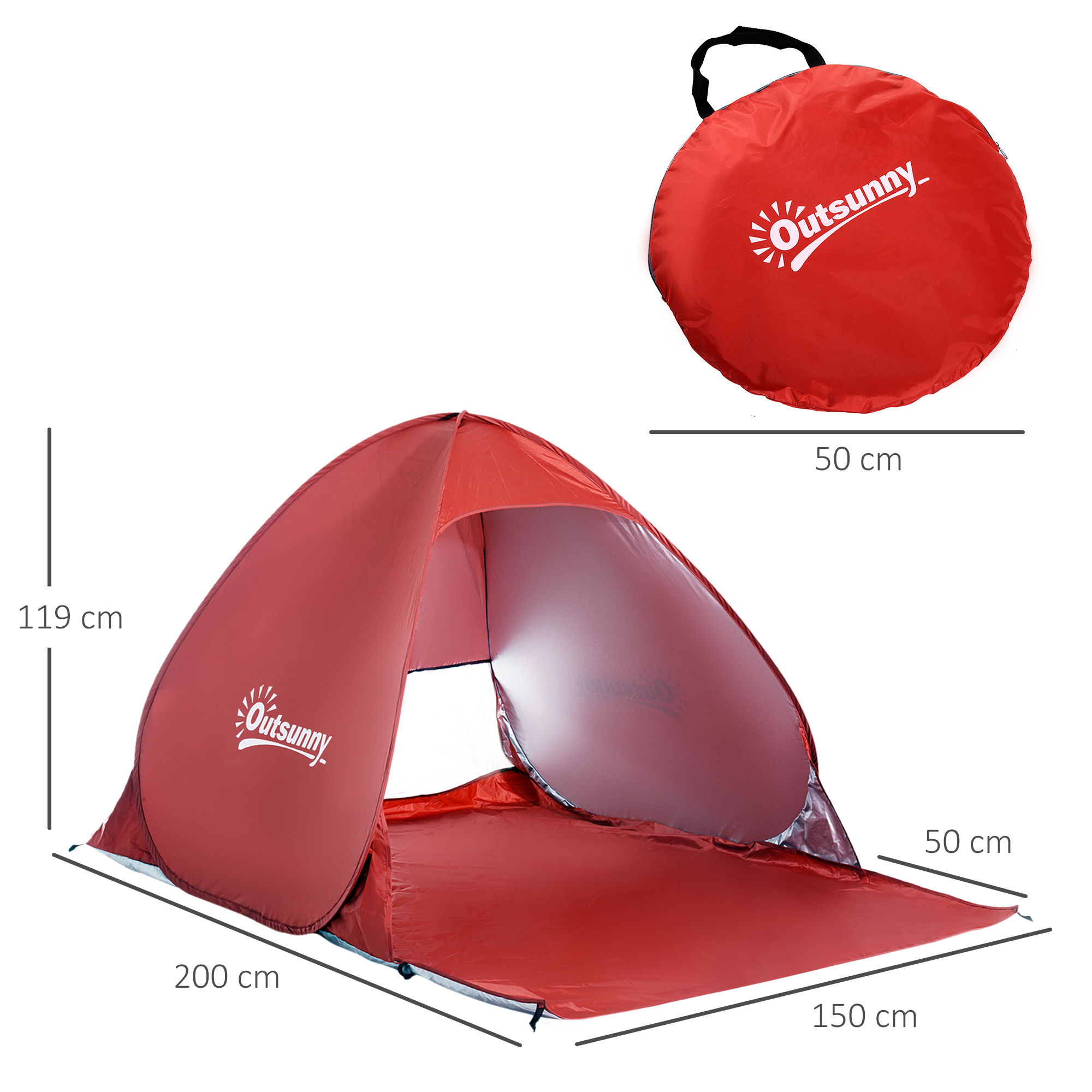 Pop-up-Zelt, Strandzelt, Campingzelt, Polyester, 200 x 150 x 119 cm, Rot
