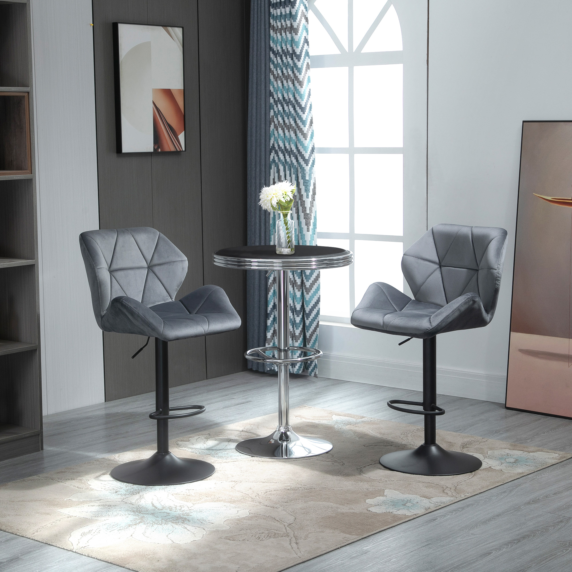 Barhocker 2er Set, Gepolstert Barstuhl mit Metallgestell, Lehne, Samtoptik, Höhenverstellbar 360° Drehbar