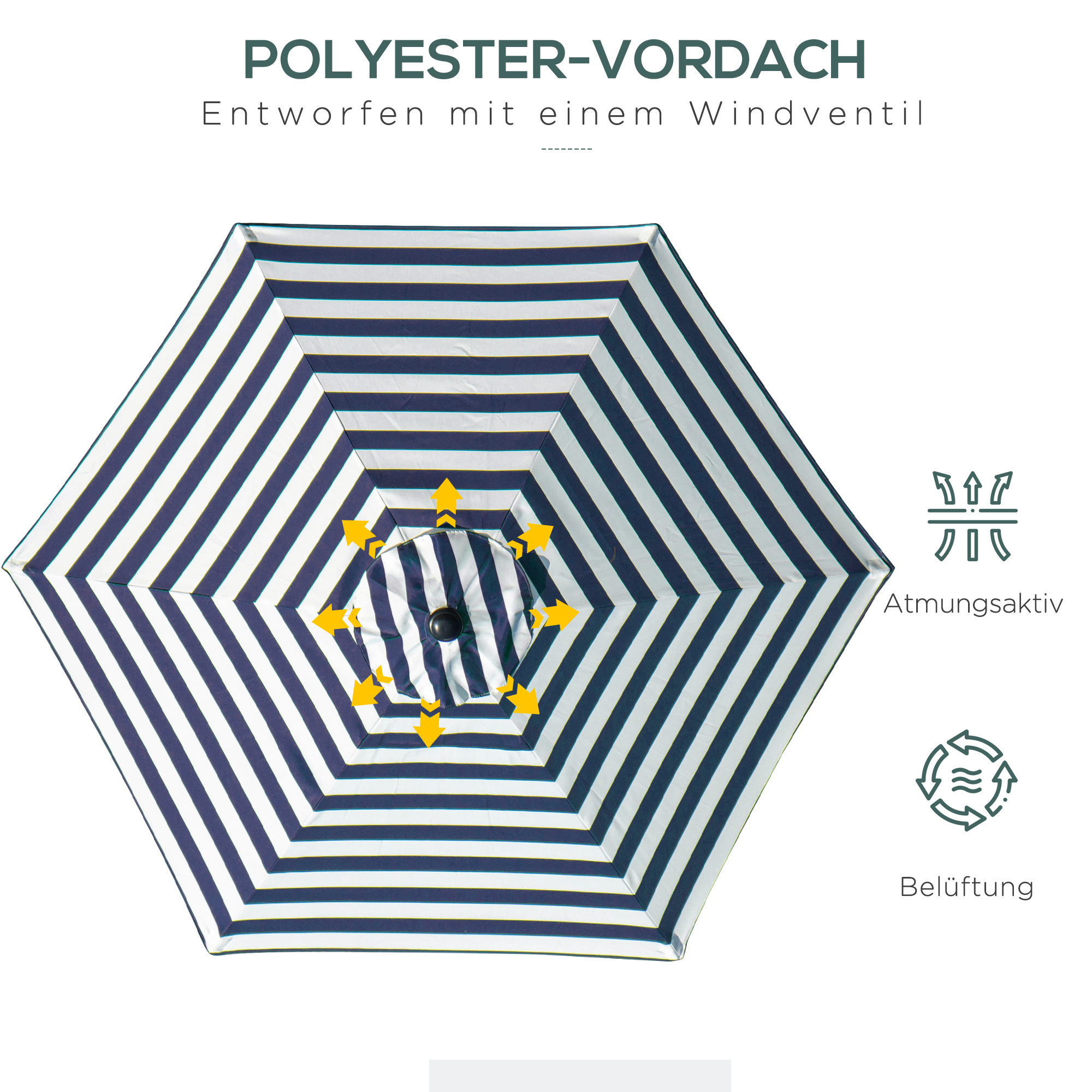 Sonnenschirm Gartenschirm Terrassenschirm Gestell Stahl im Freien Blauer Streifen Ø230 x 216 cm