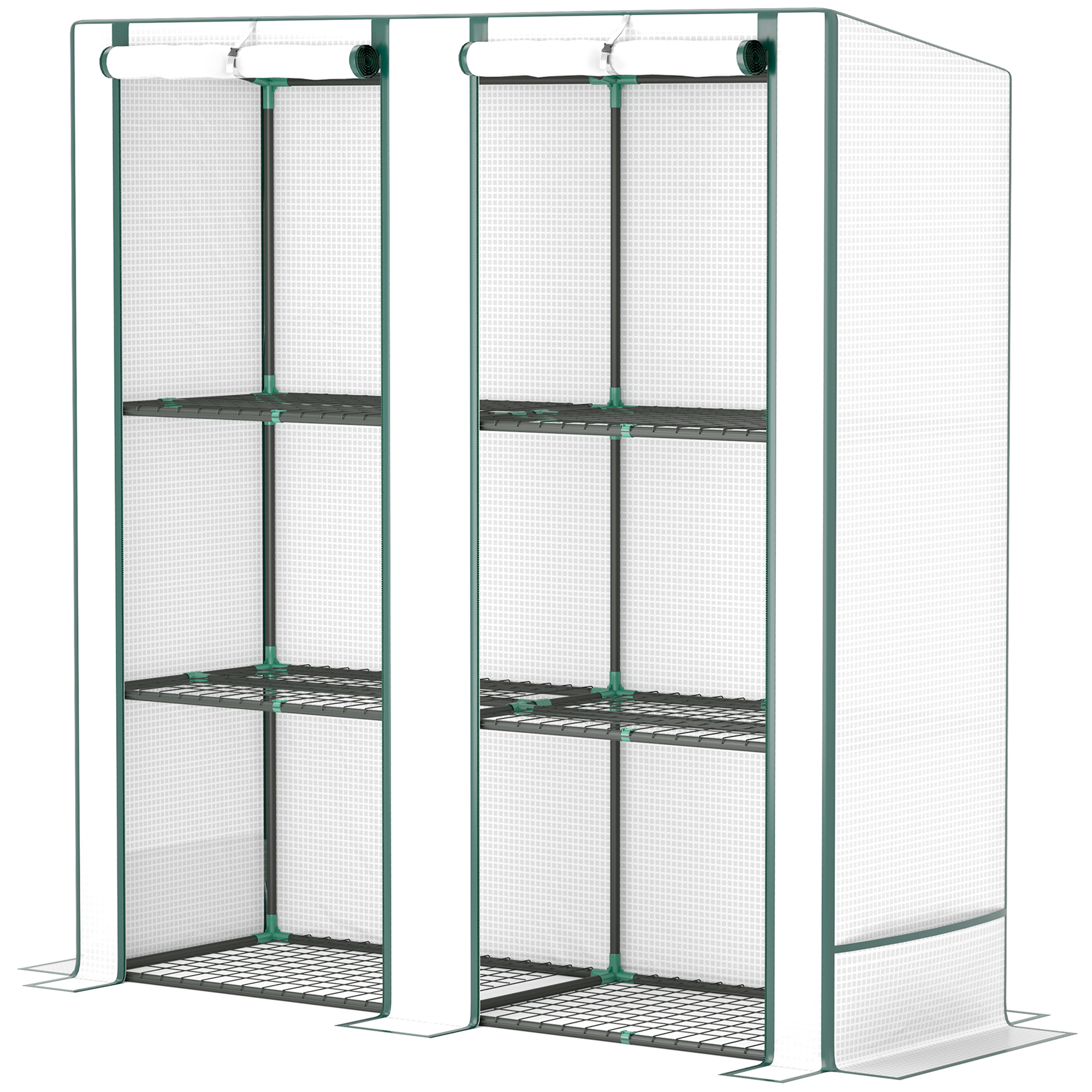 Mini-Gewächshaus mit 3-Ebenen-Regal, Kunststoff-Abdeckung, UV-beständig, tragbar, Rolltür, 144 x 48 x 152 cm, Weiß