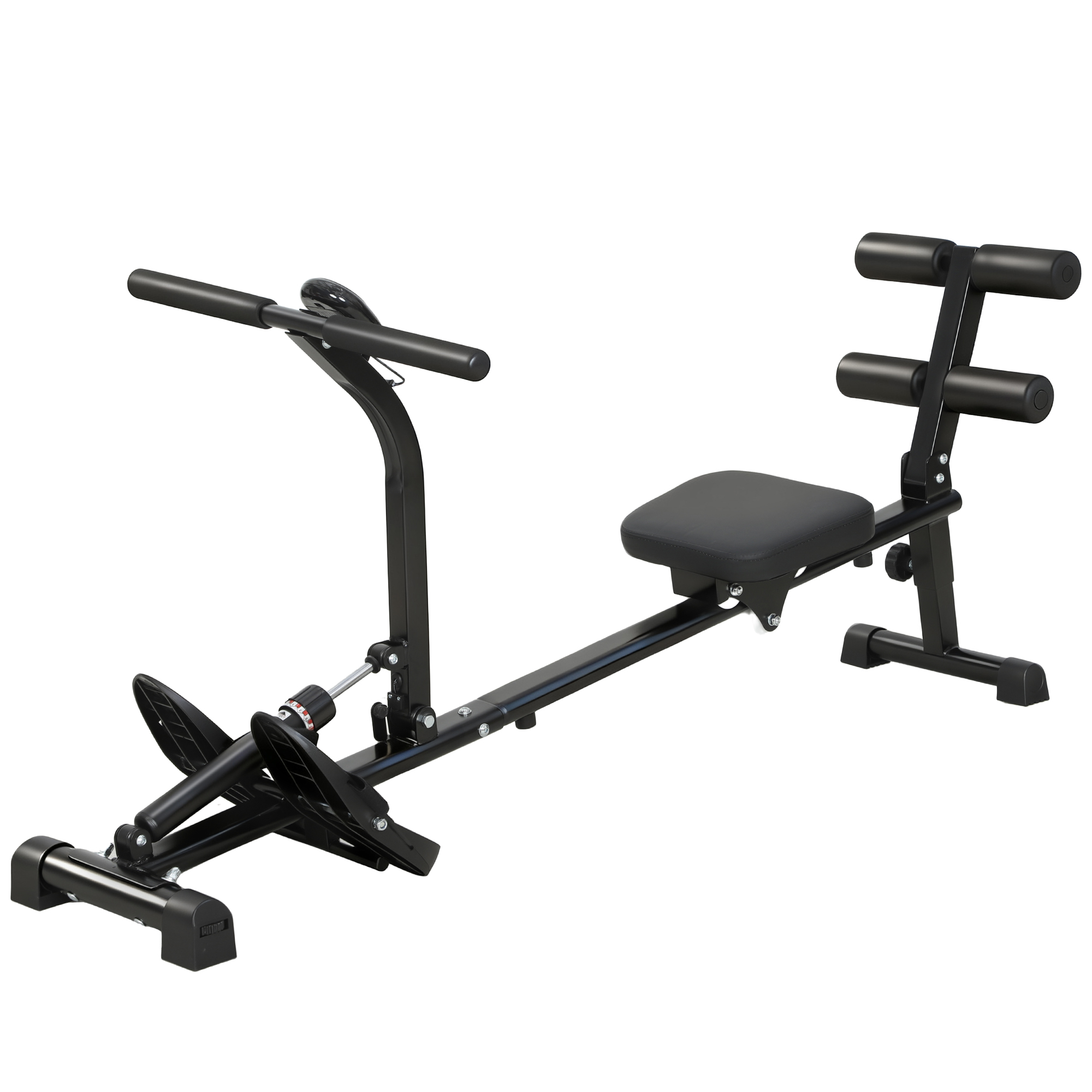 Rudermaschine, Rudergerät für Situps, 12-stufig verstellbar, 2-in-1 Kardiogerät, LCD-Anzeige, Stahl, Kunststoff, Schwarz
