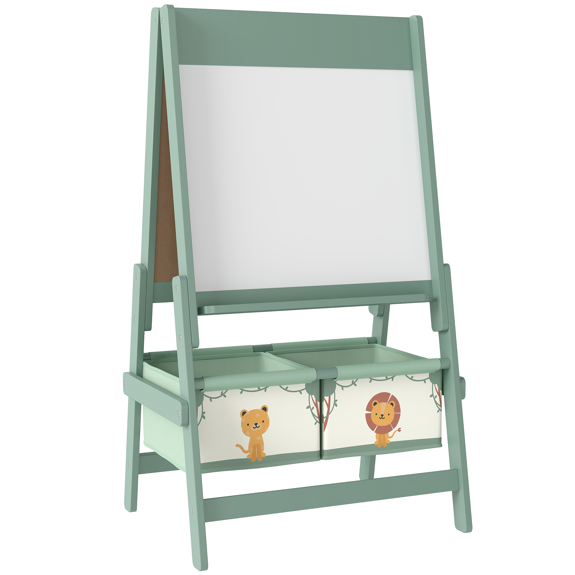 Kinder Staffelei 3 in 1 Kindertafel mit Kreidetafel, Whiteboard, Papierrolle, 2 Aufbewahrungsboxen, für 3-8 Jahre Grün