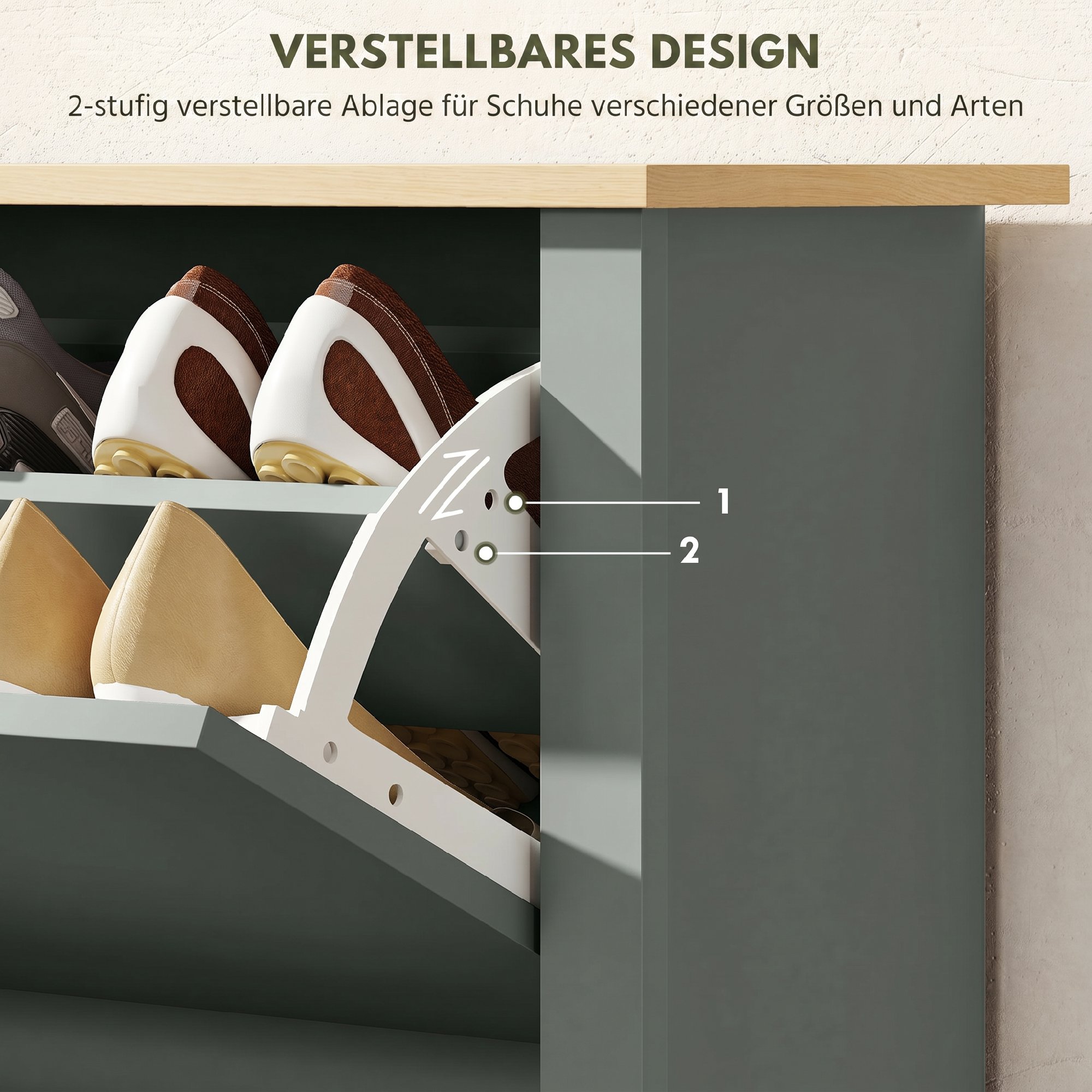 Schuhschrank mit 2 Klappfächern, verstellbar Trennwand für 8-12 Paar Schuhe, 72 x 26 x 80 cm, Hellgrau