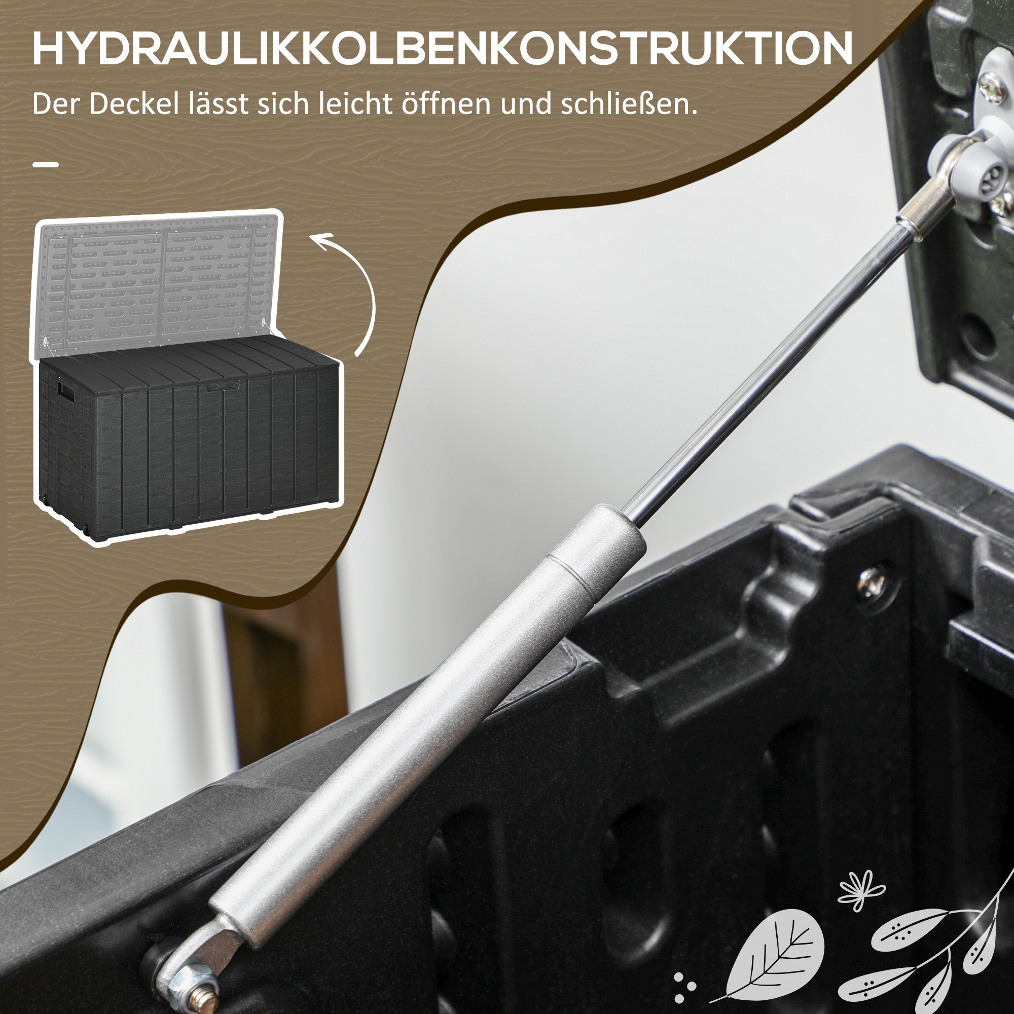 Gartenbox 366 Liter aus Kunststoff doppelwandiger Wasserdicht Kissenbox mit Rollen Griffmulden Holzoptik