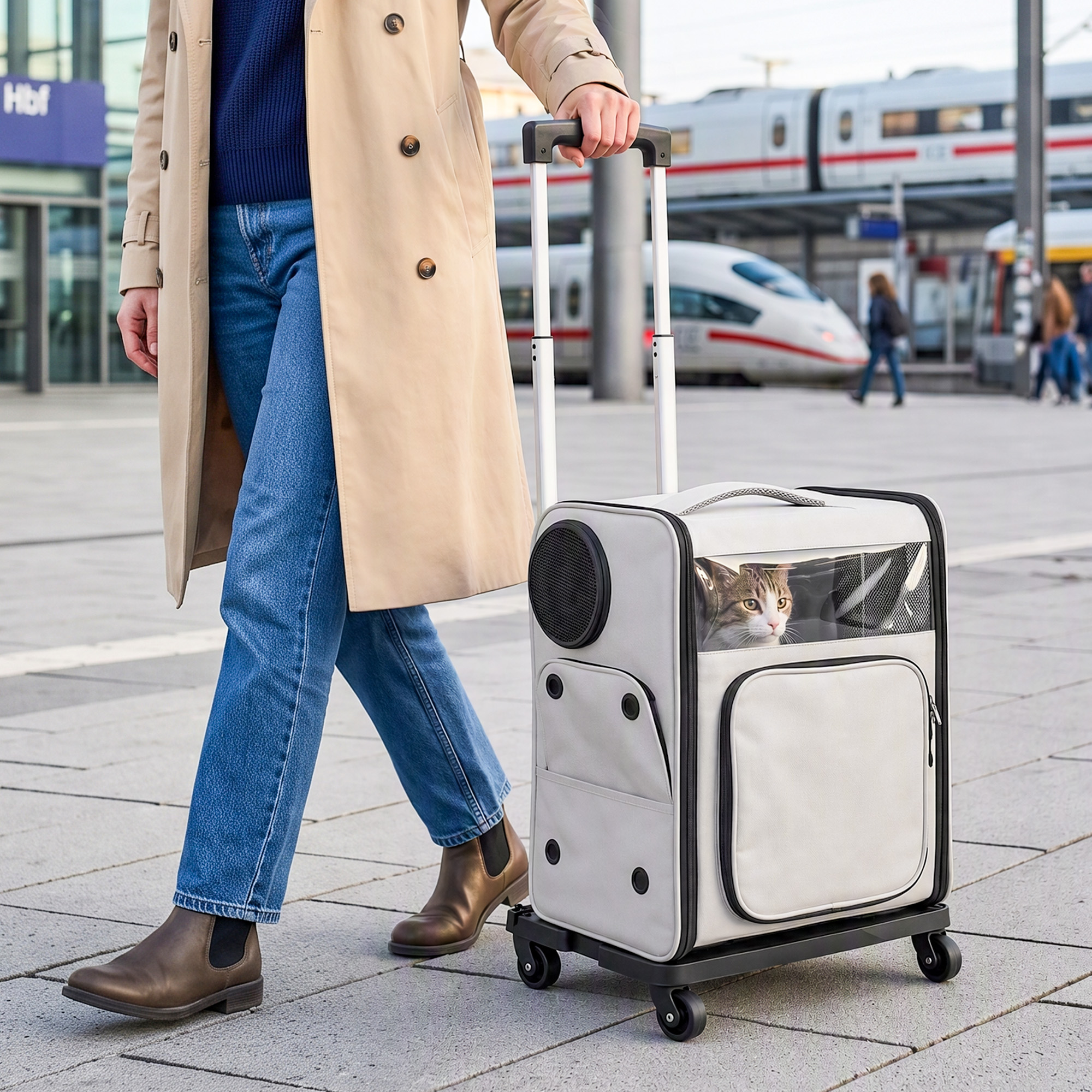 Hunderucksack 2 in 1 faltbare Transporttasche mit Rollen Rückenstütze Mesh-Fenstern Seitentasche bis 5 kg