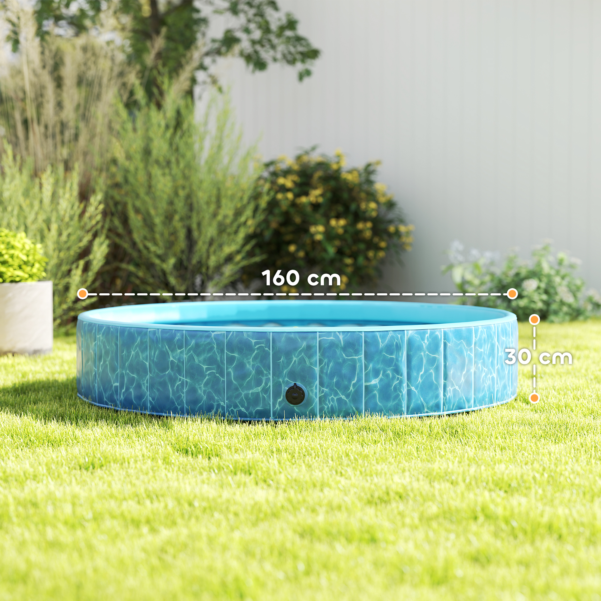 Hundepool Faltbar Planschbecken mit Brunnen- und Wasserpolsterdesign Ø160 x 30 cm Blau