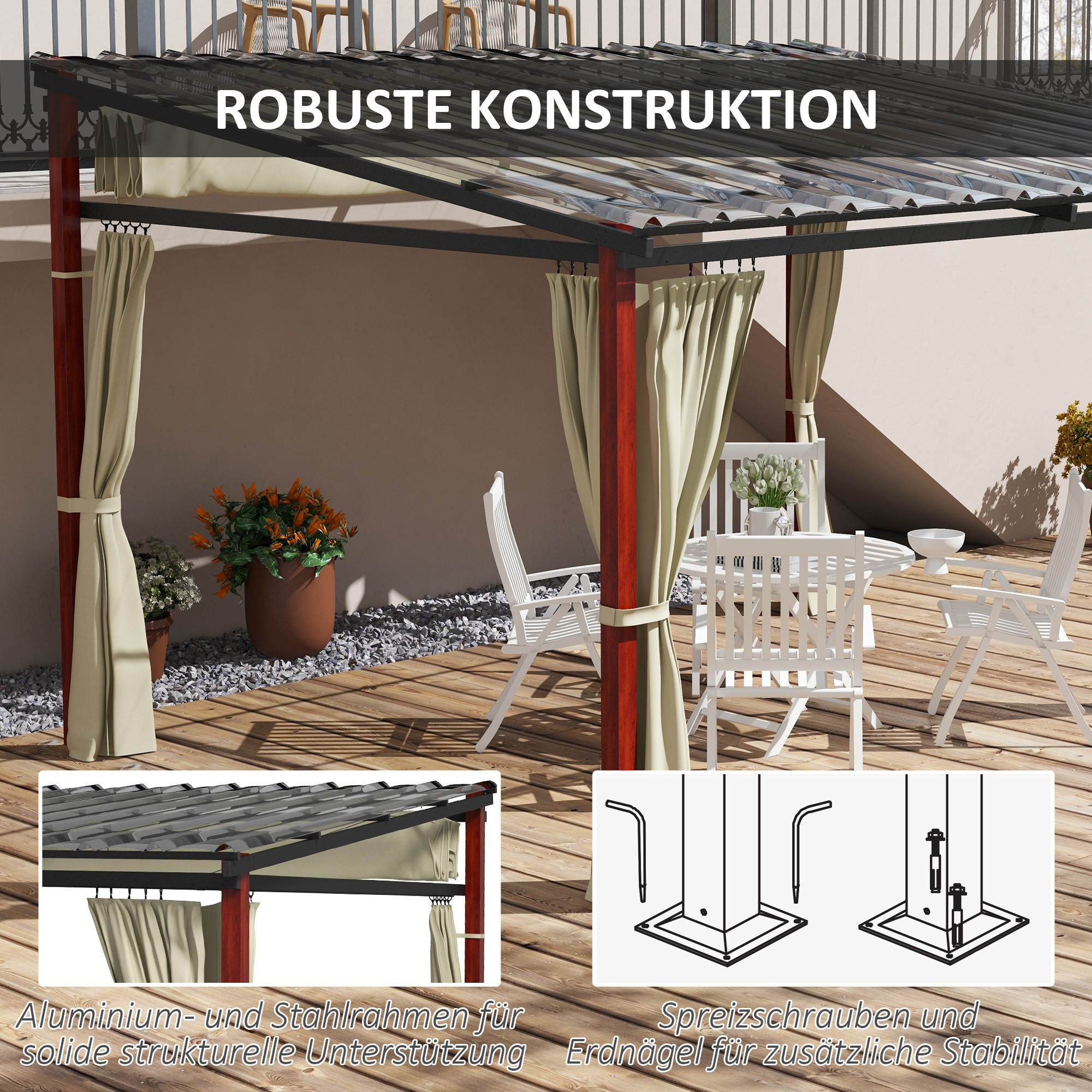 Gartenpergola versenkbare Gartenpergola, wetterbeständog, inkl Befestigungsmaterial, Beige