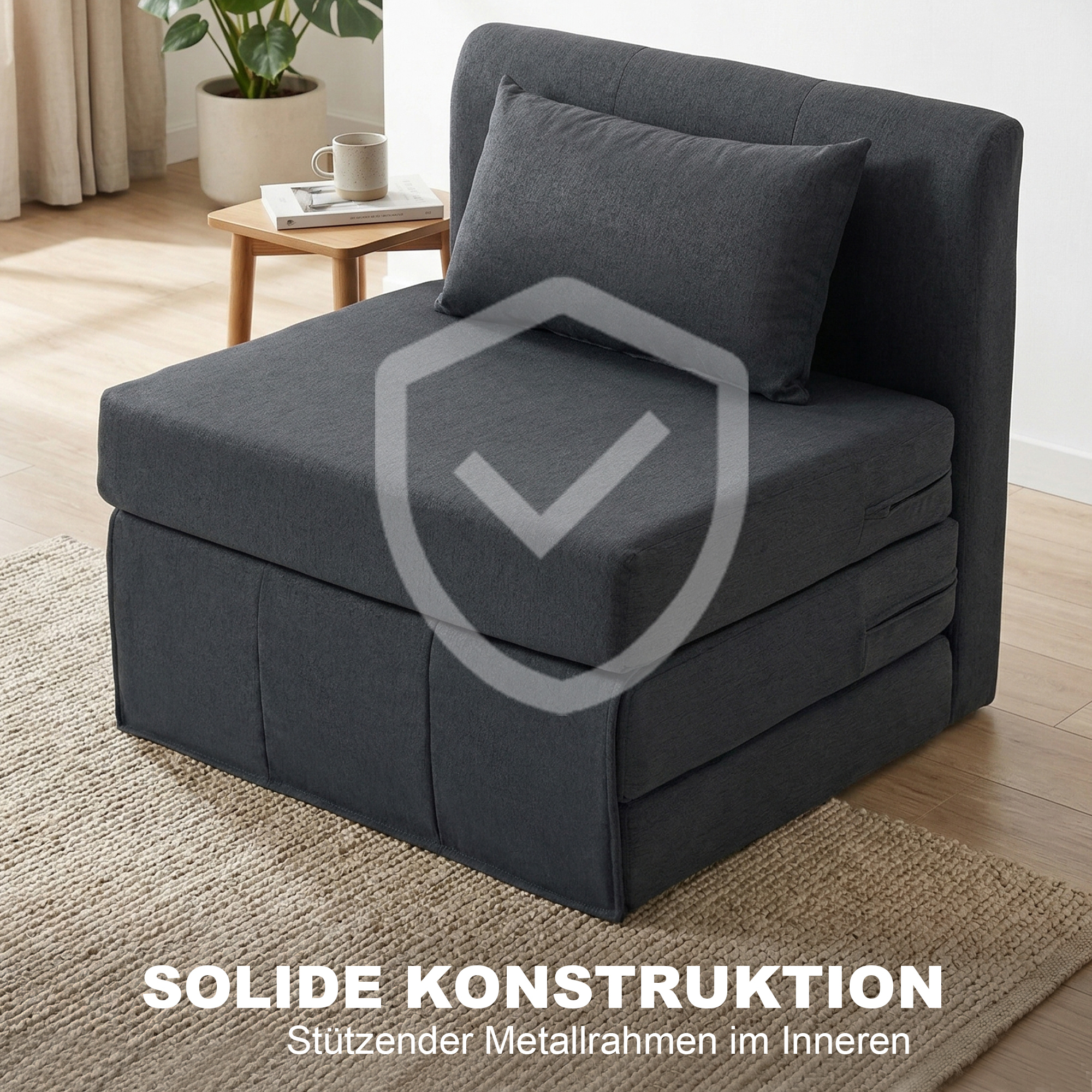2-in-1 Schlafsessel Klappbares Sofa-Bett mit Leinenstruktur, Gepolstertes Gästebett Klappstuhl, Dunkelgrau
