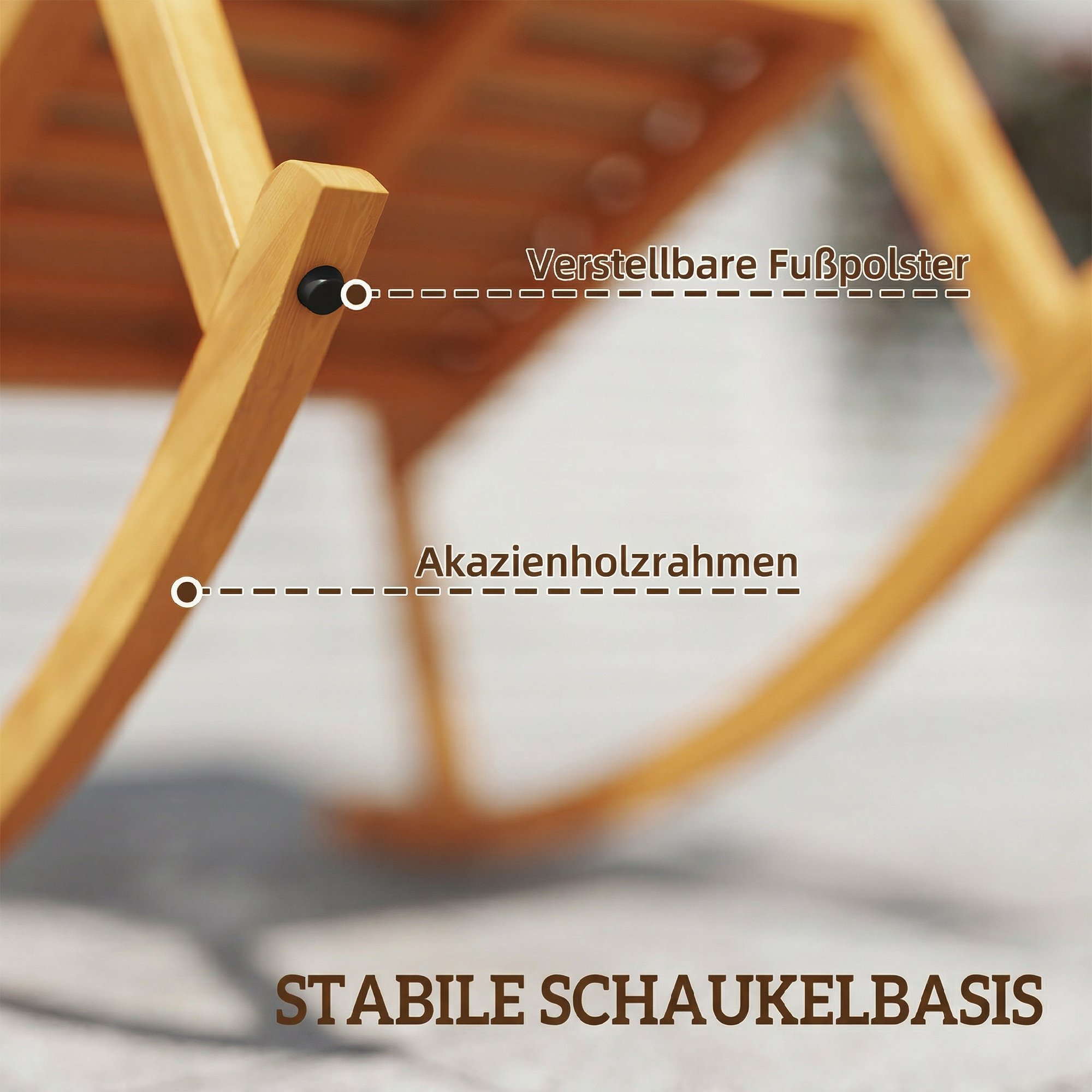 Schaukelstuhl aus Akazienholz Schaukelsessel mit hoher Rückenlehne Kissen bis 160 kg 60 x 89 x 107 cm Beige