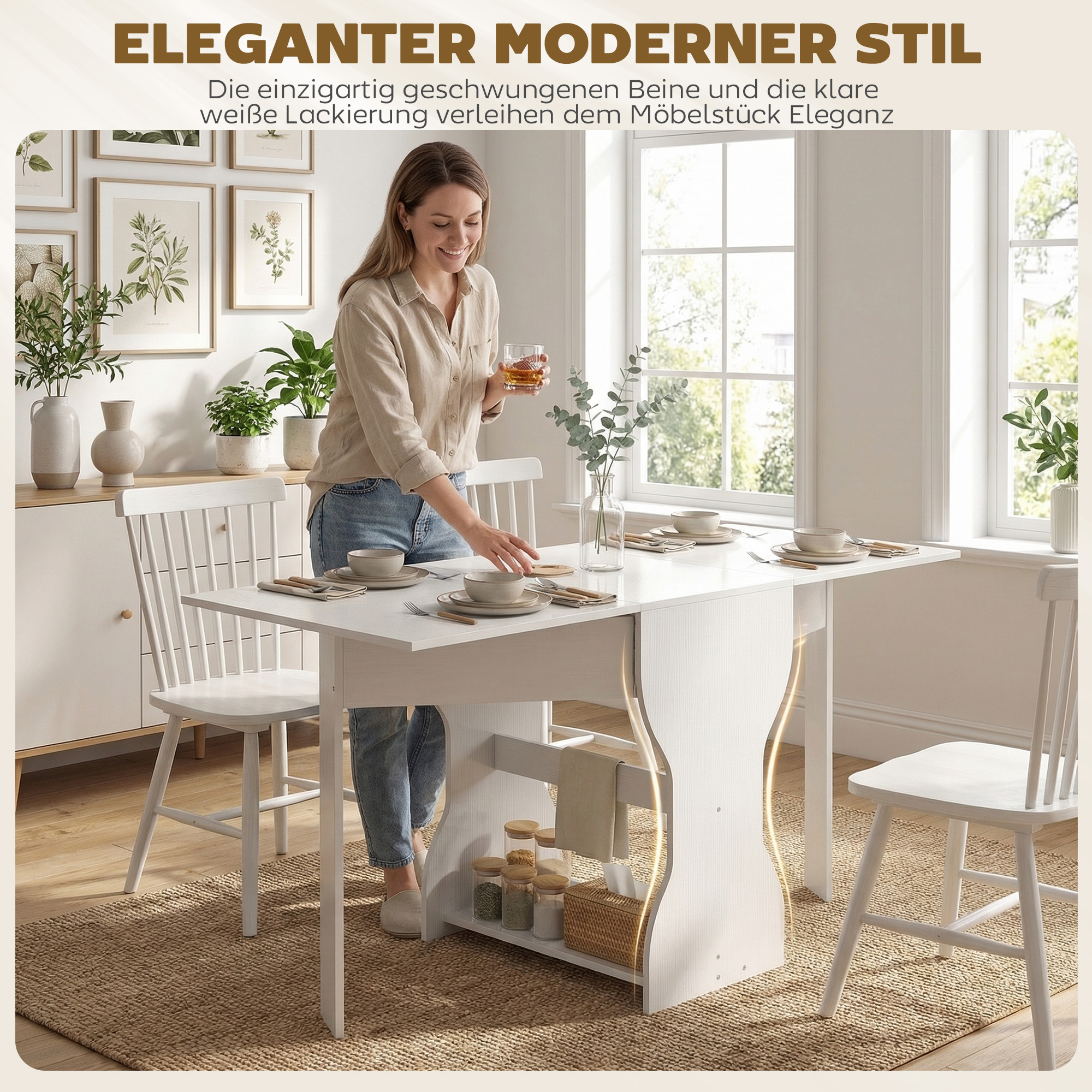 Esstisch Klappbar Küchentisch mit Stauraum für 2-4 Personen Klapptisch für Kleine Räume Esszimmer 160 x 60 x 75 cm Weiß