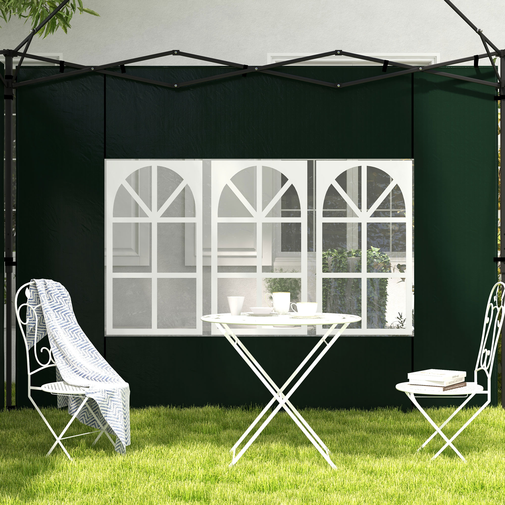 2er Set Seitenwände für Pavillon 3x3 3x6 Wasserdicht Seitenteile mit Fenster Dunkelgrün