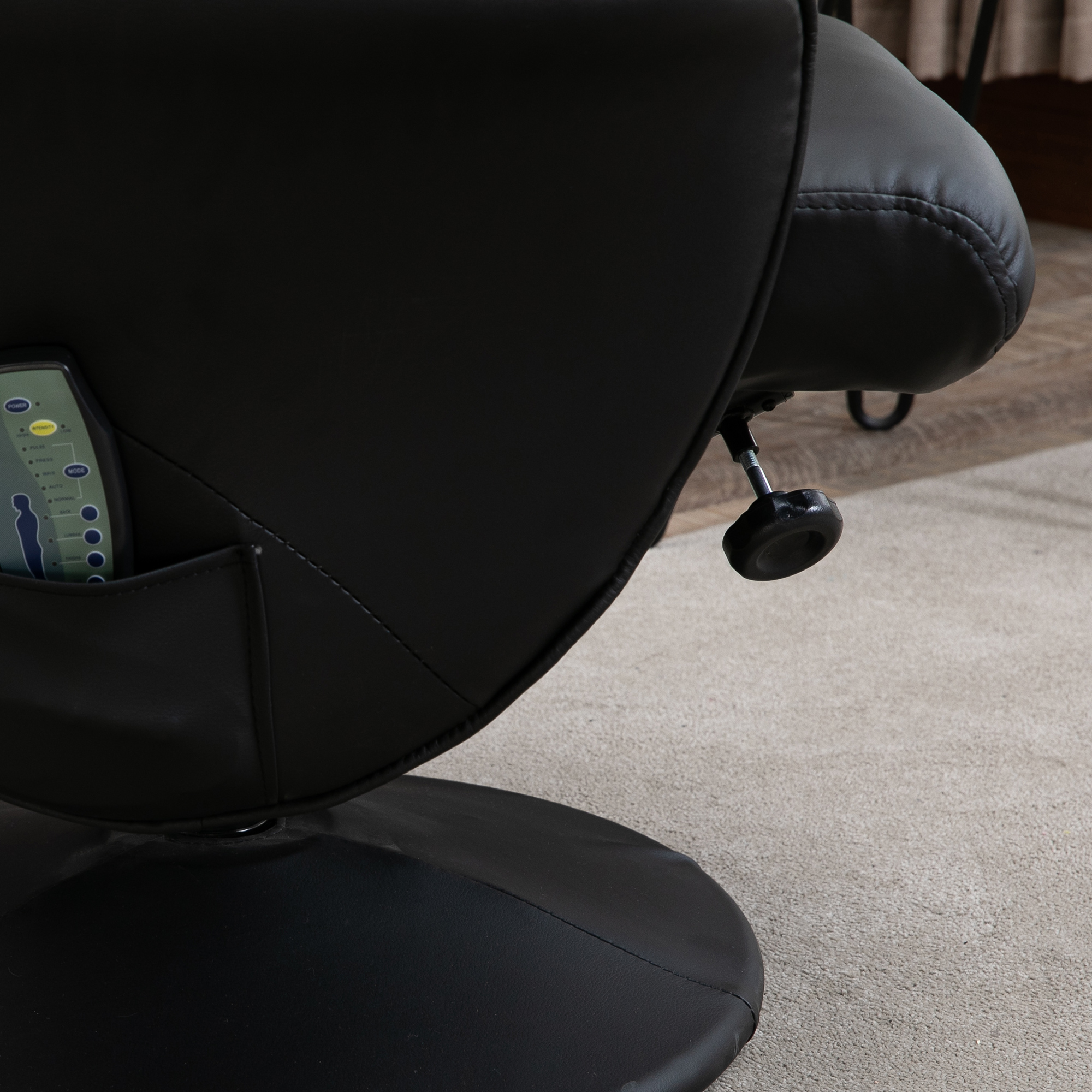 Relaxsessel mit Fußhocker, Massagesessel mit Liegefunktion, 10 Massagepunkte, Drehbarer Fernsehsessel mit Seitentasche, Fernbedienung, Kunstleder, Schwarz
