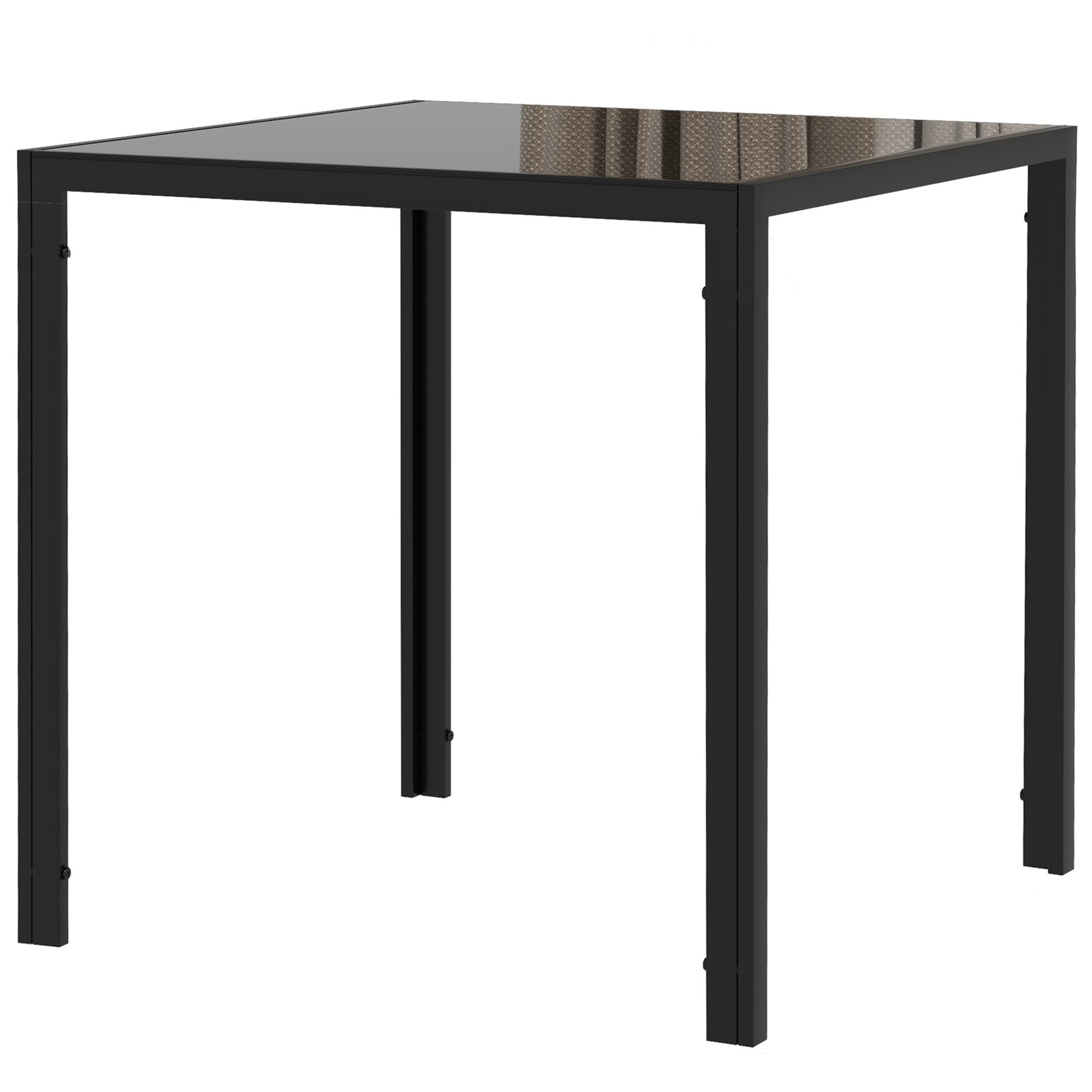 Quadratischer Esstisch für 4 Personen, Tischplatte aus Hartglas, für Küche und Esszimmer, 75 x 75 x 75 cm, Schwarz