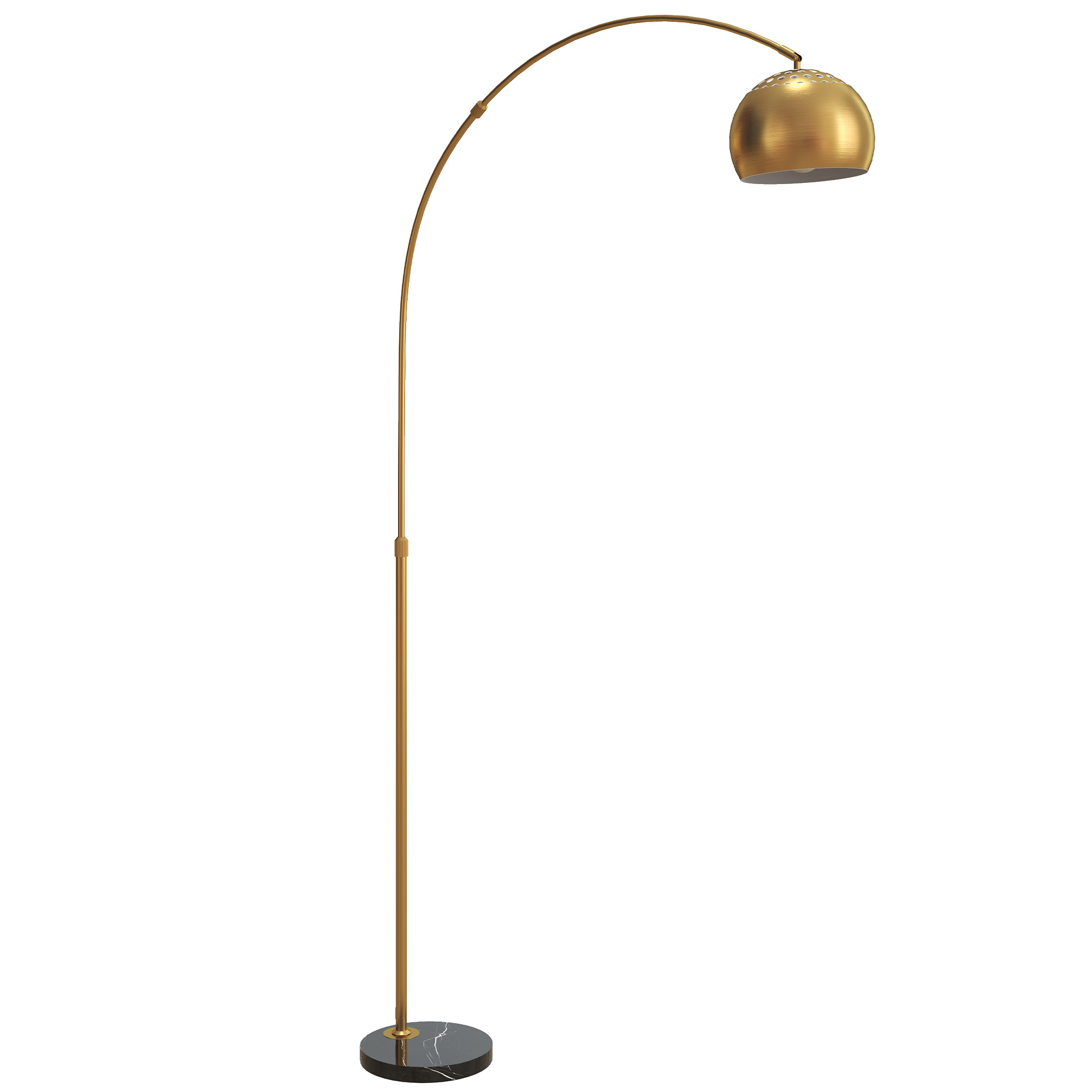 Stehlampe, Bogen-Design mit Marmorsockel, 180 cm, Schwarz+Gold