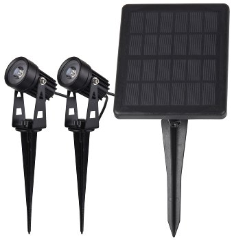 Gartenstrahler Set Solar mit 2 Spots, Solarzelle, Erdspieß, 3000k, IP65 Gartenstrahler Set Solar mit 2 Spots, Solarzelle, Erdspieß, 3000k, IP65