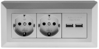 2-fach Steckdosenblock + 2x USB, silber / 250V~/ 16A, Aufbaumontage, USB 3,1A
