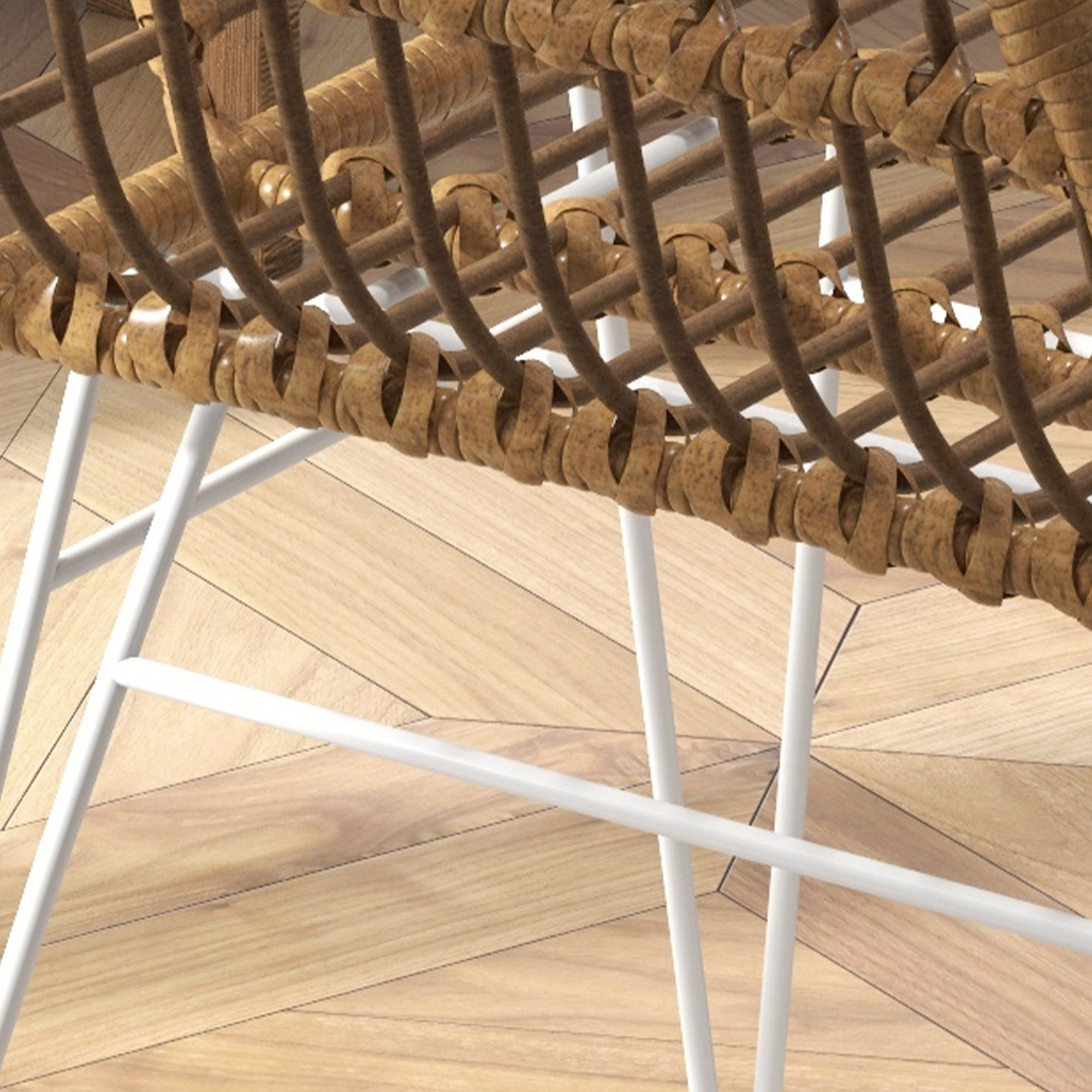 2-er-Set Stühle im Boho-Stil, Küchenstühle, PE-Rattan, 56 x 60 x 79 cm, Natur + Weiß