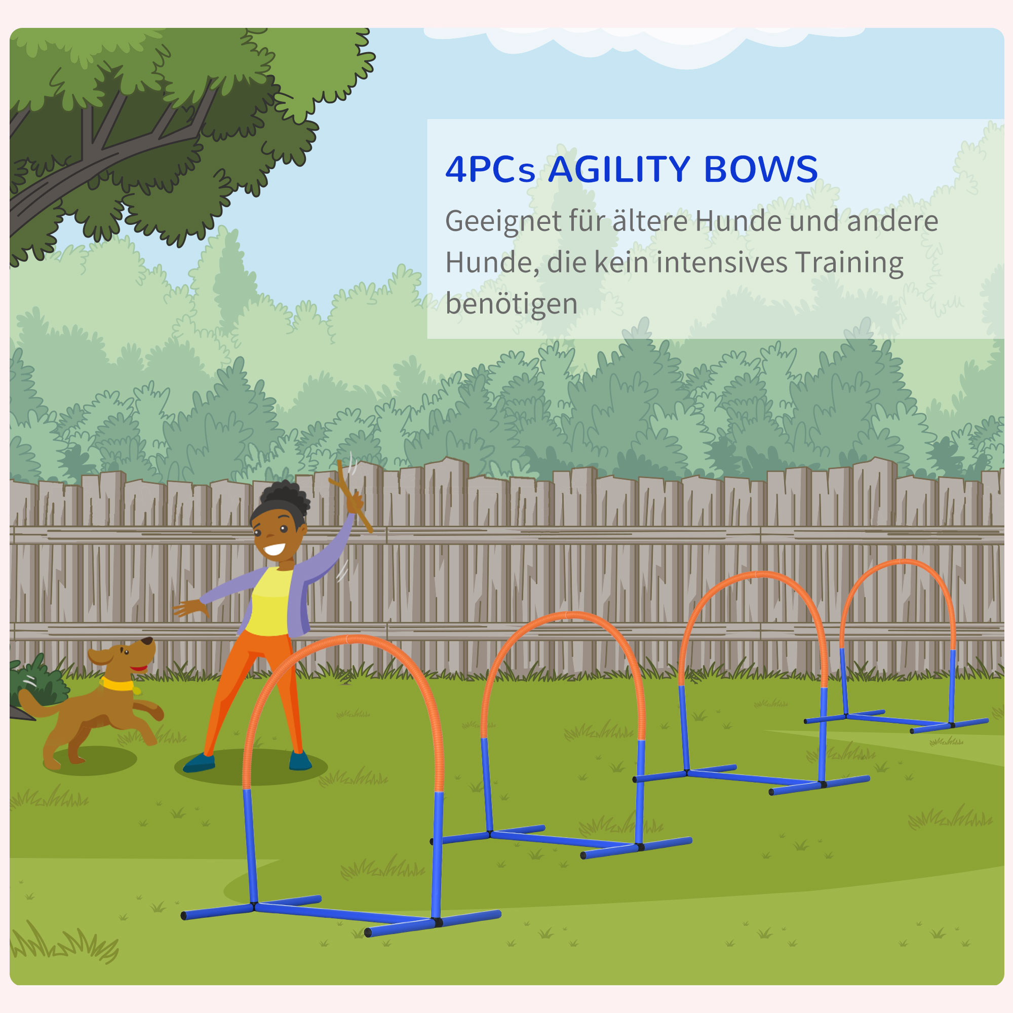 Agility-Set für Hunde, Hundetraining, 4 Bögen, für Einsteiger, mit Tragetasche, blau+orange, 88 x 64 x 95cm