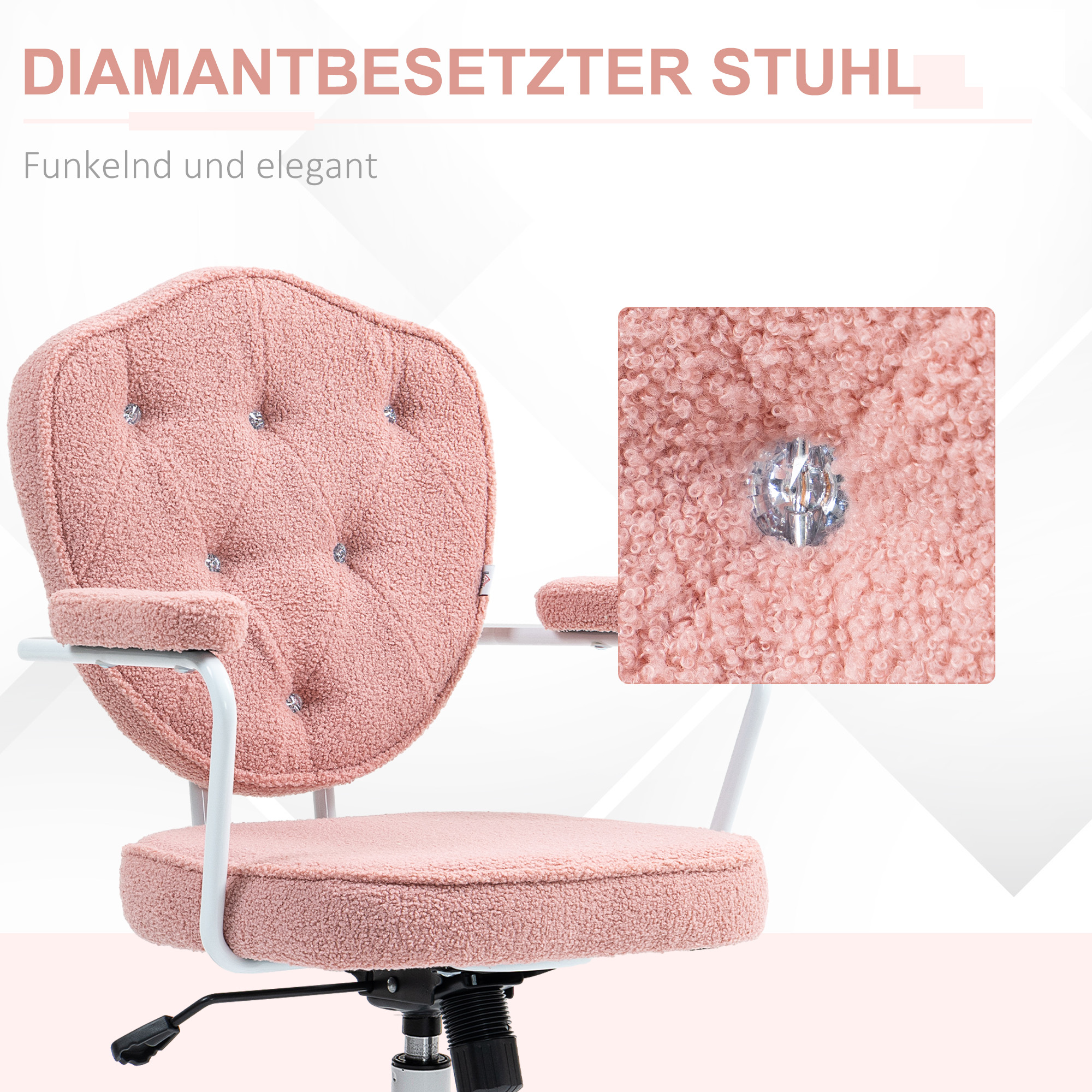 Bürostuhl mit geknöpftem, weichem Bezug, höhenverstellbar, Rosa