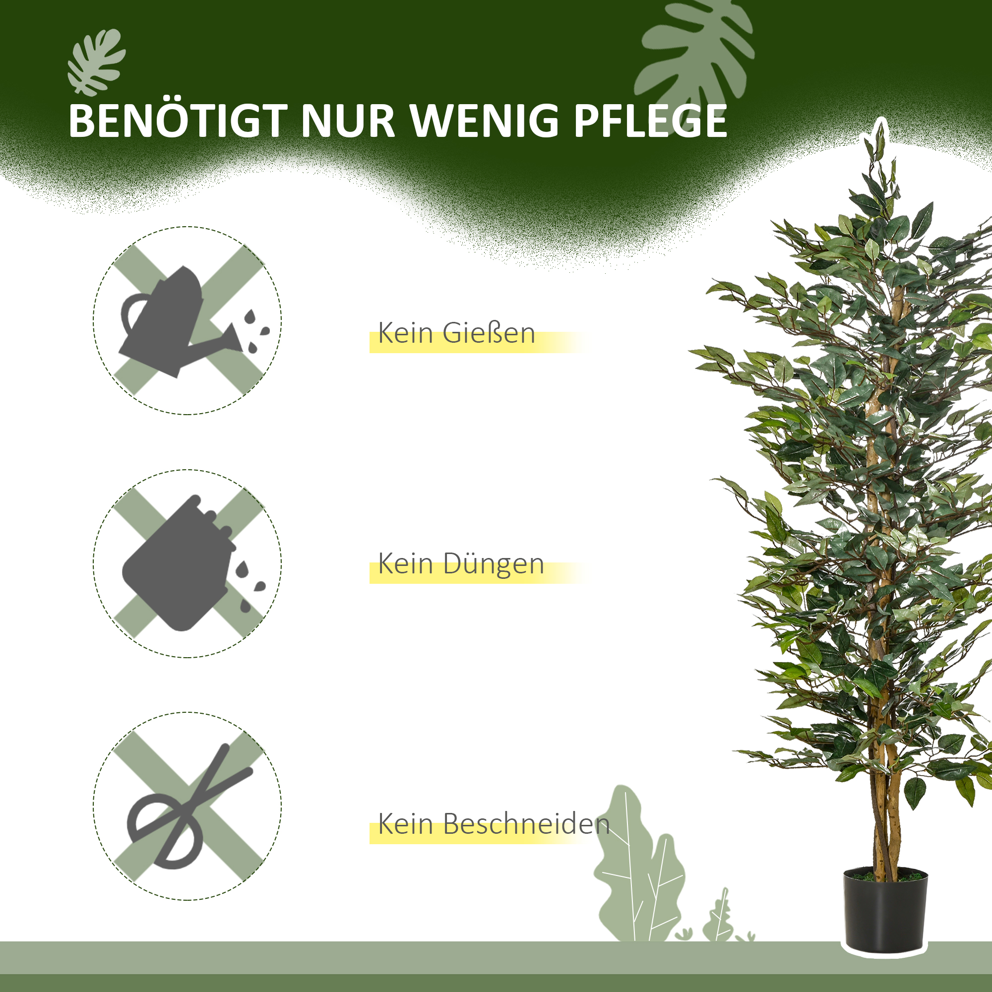 Ficus-baum groß 150 cm Kunstbaum, Kunstpflanze, Plastik Künstliche Pflanzen im Topf, Fake Plant wie echt für Wohnzimmer Schlafzimmer Büro Garten Moderne Dekoration Geschenk