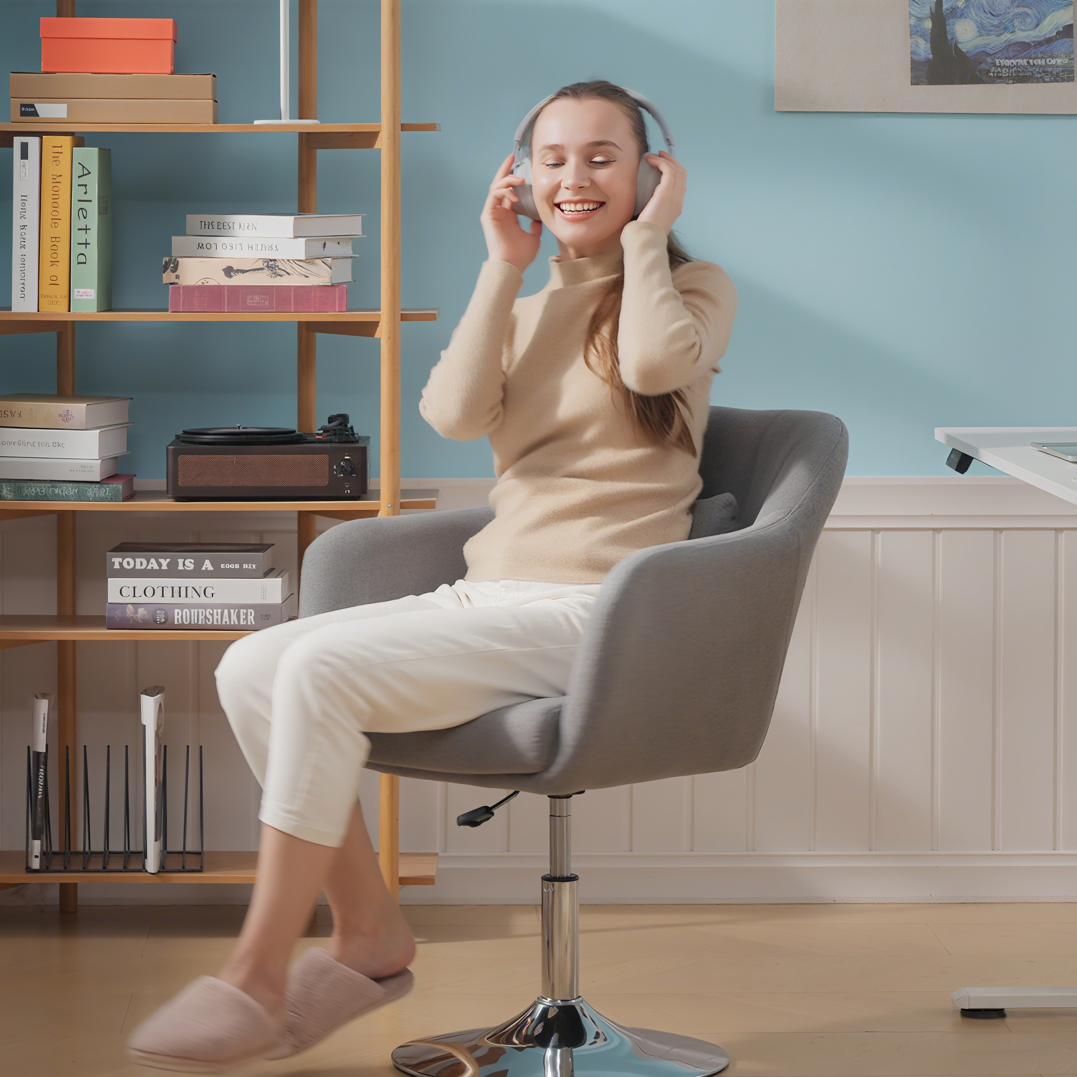 Arbeitshocker Drehhocker bis 136 kg, höhenverstellbar, leinenartiges Polyester, Stahl, Grau, 60 x 60 x 79-91 cm