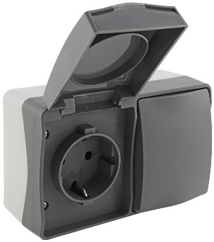 NUQUI Feuchtraum Schalter & Steckdose / IP54, Aufputz, 250V~/ 10A/16A Horizontal