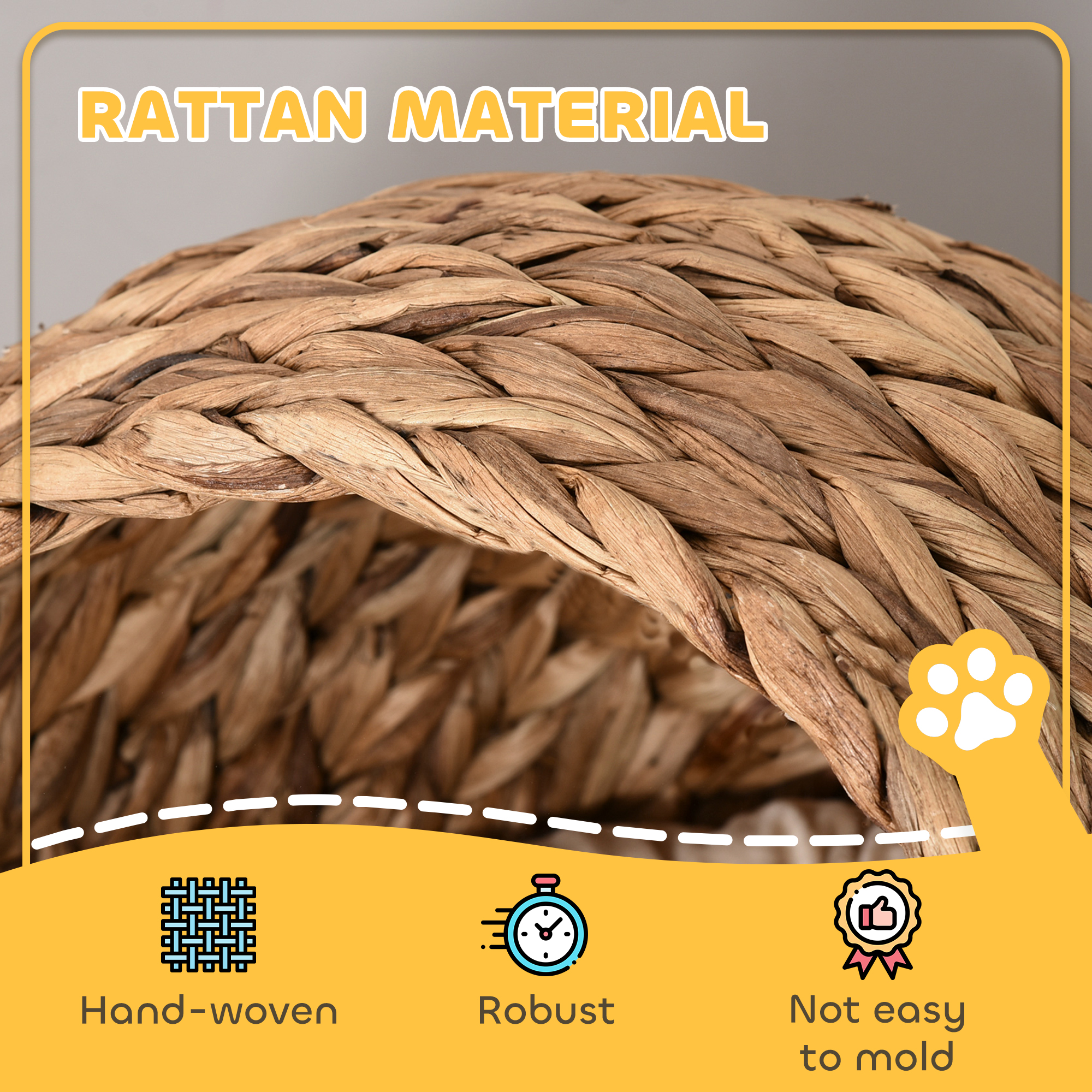 Rattan Katzenkorb Katzenhöhle Katzenhütte Katzenbett mit Kissen Haustierbett Wasserhyazinthe Braun 50 x 42 x 60 cm